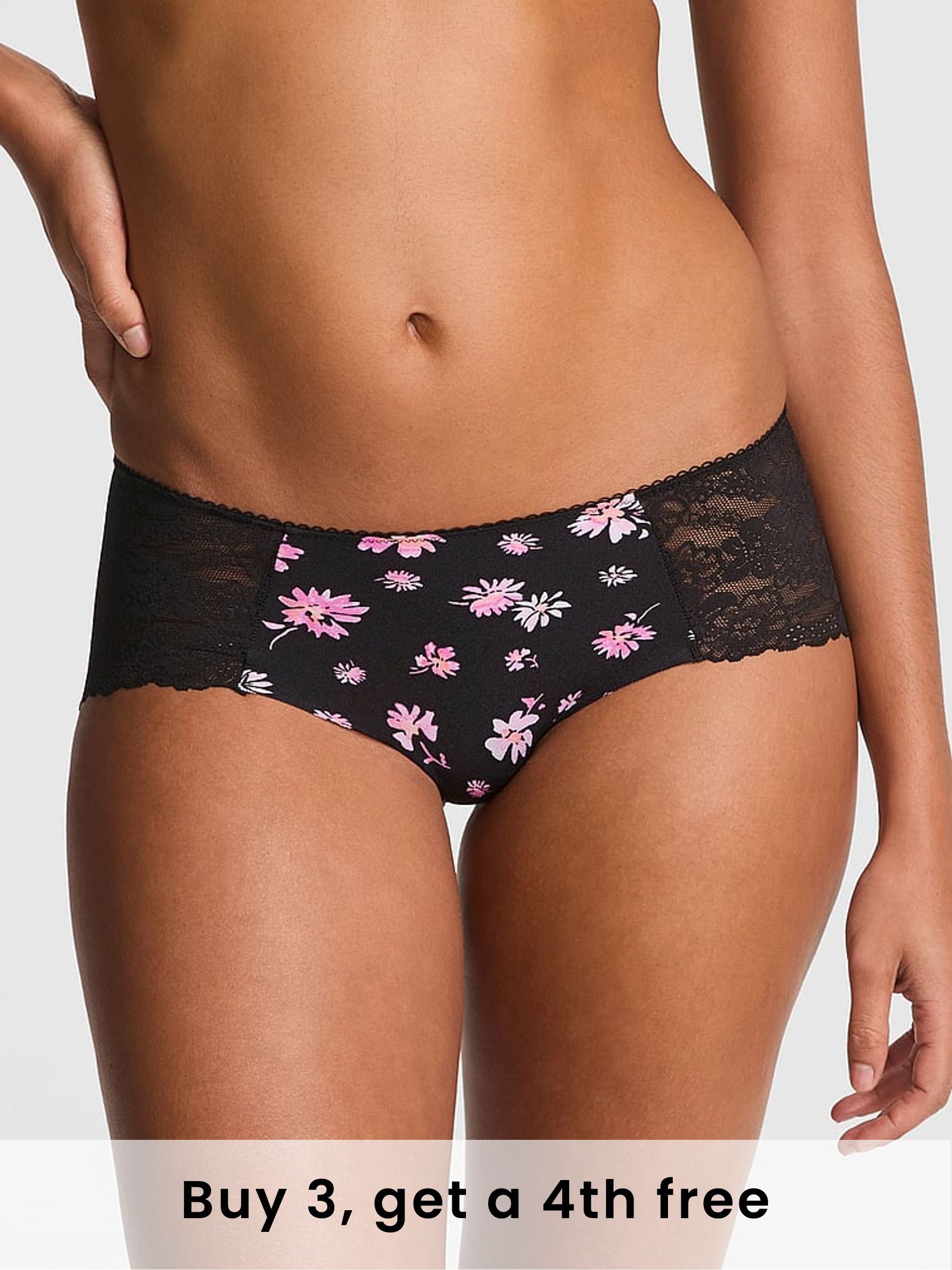 Black Floral Hipster No Show Lace Trim Knickers (W50623) | £9