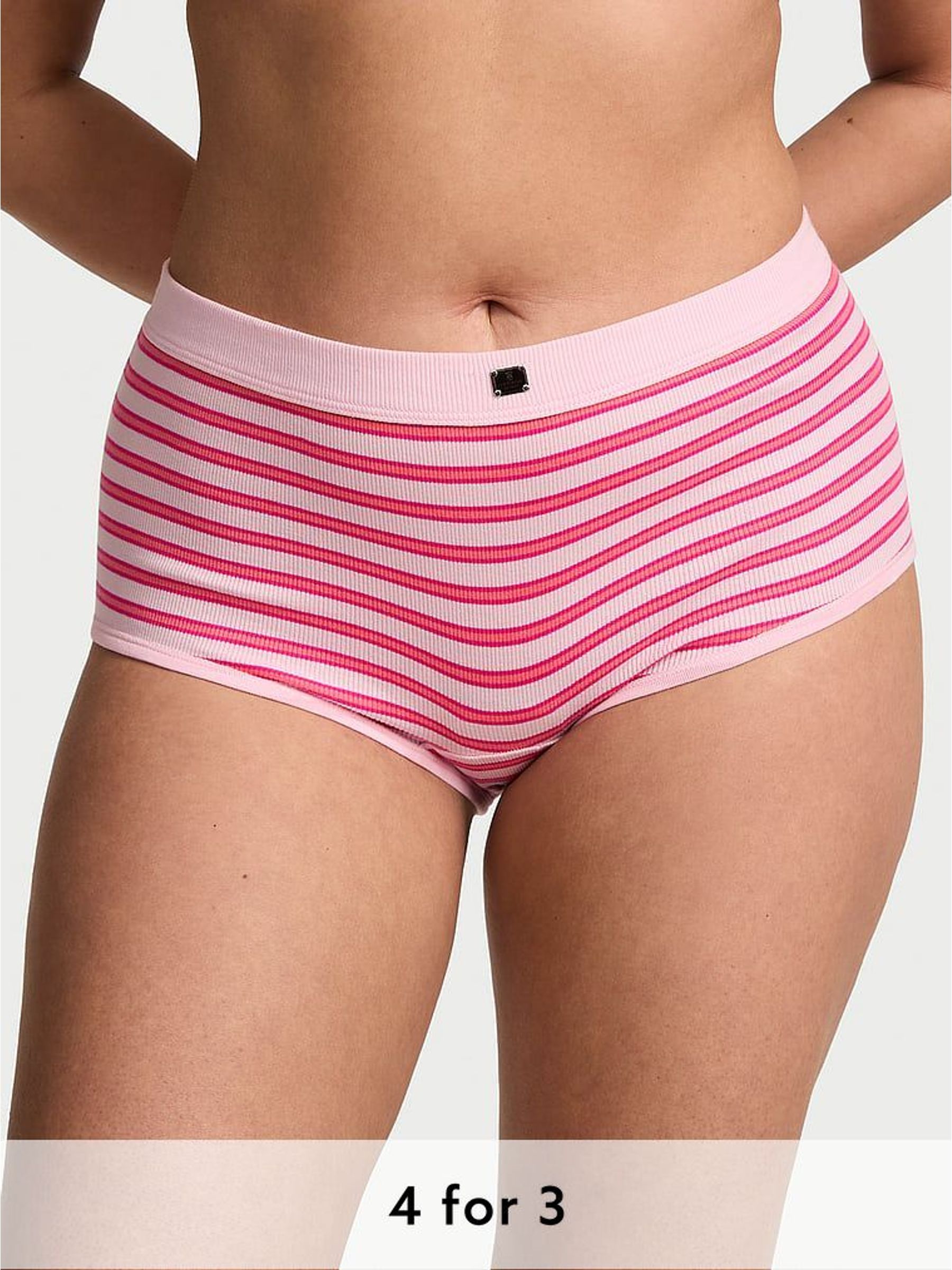 Pretty Blossom Pink Stripe Cotton Rib Logo Knickers (W50645) | £9