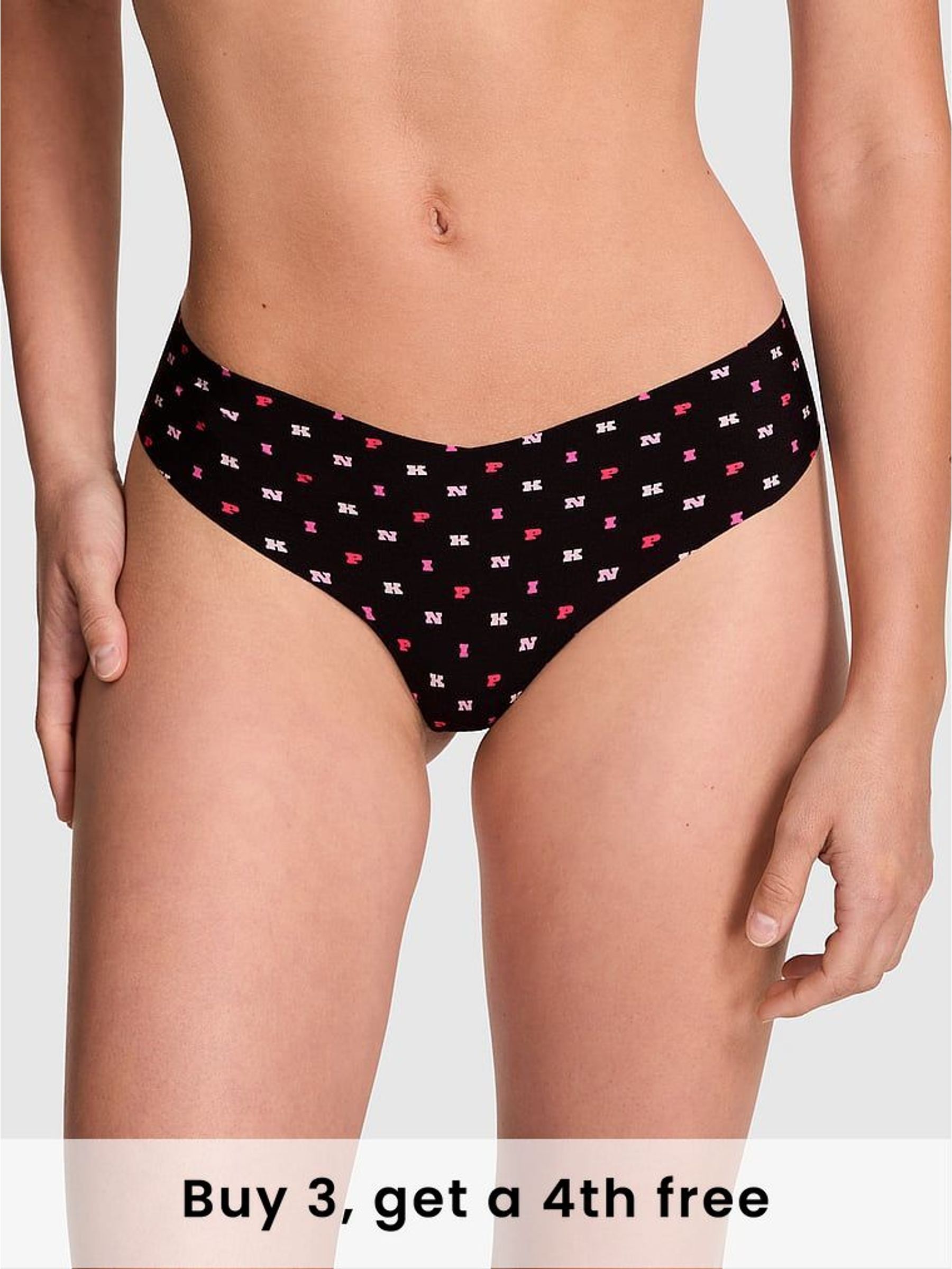 Black PINK Print Thong No Show Knickers (W50656) | £9