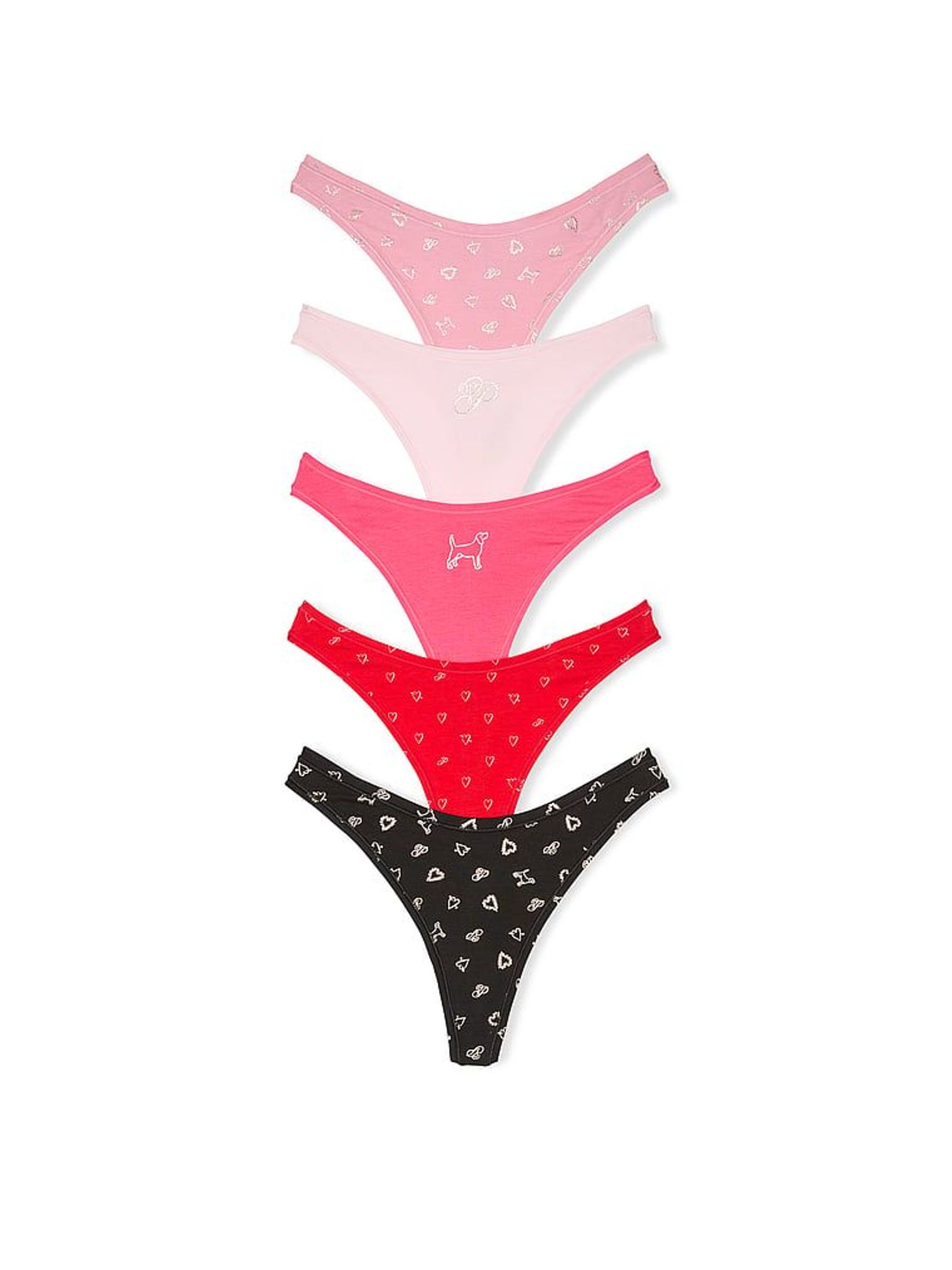 Pink/Red/Black Thong 5 Pack Knickers (W50698) | £27