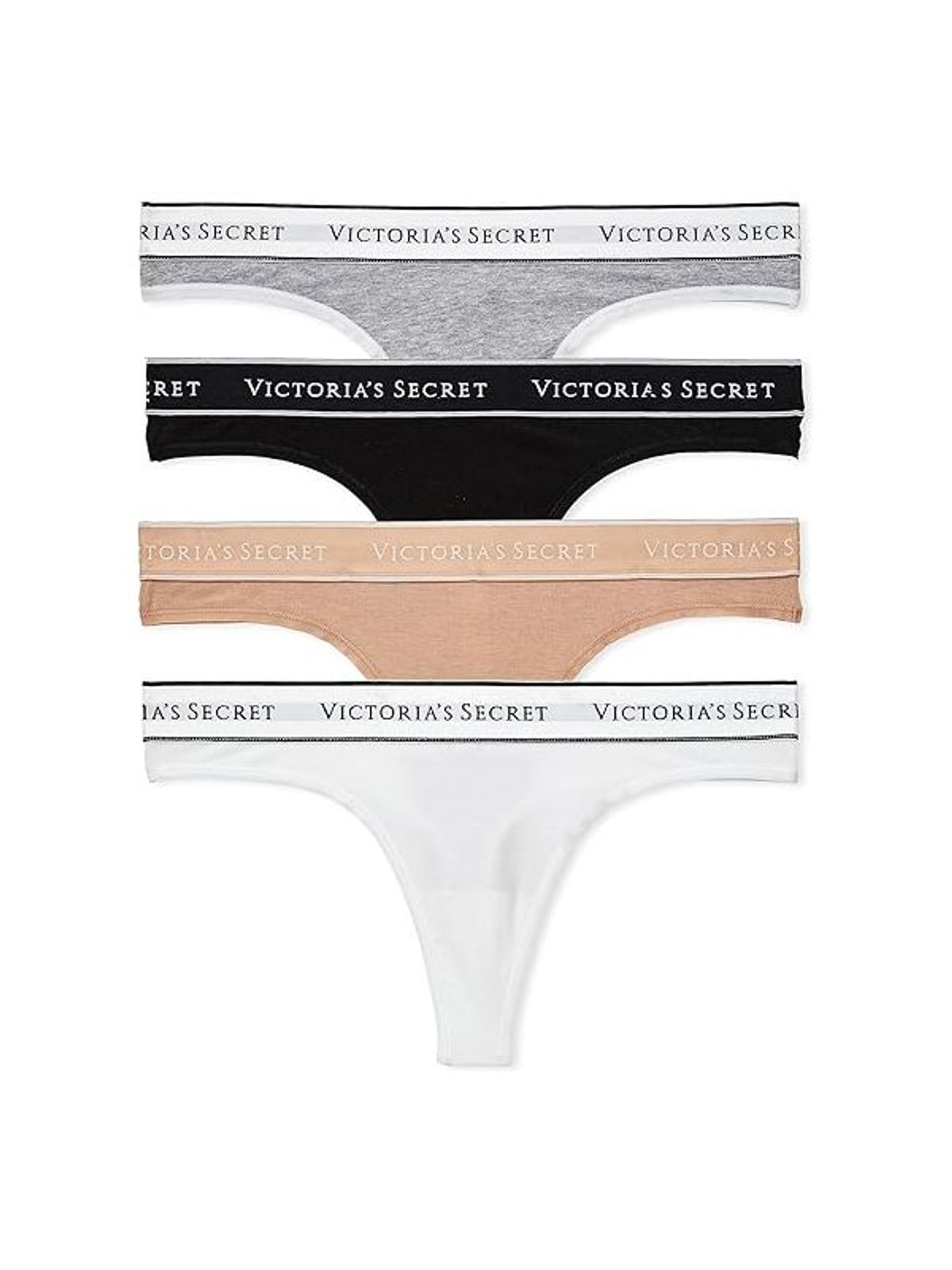 Black/White/Grey/Nude Thong Logo 4 Pack Knickers (W50714) | £20