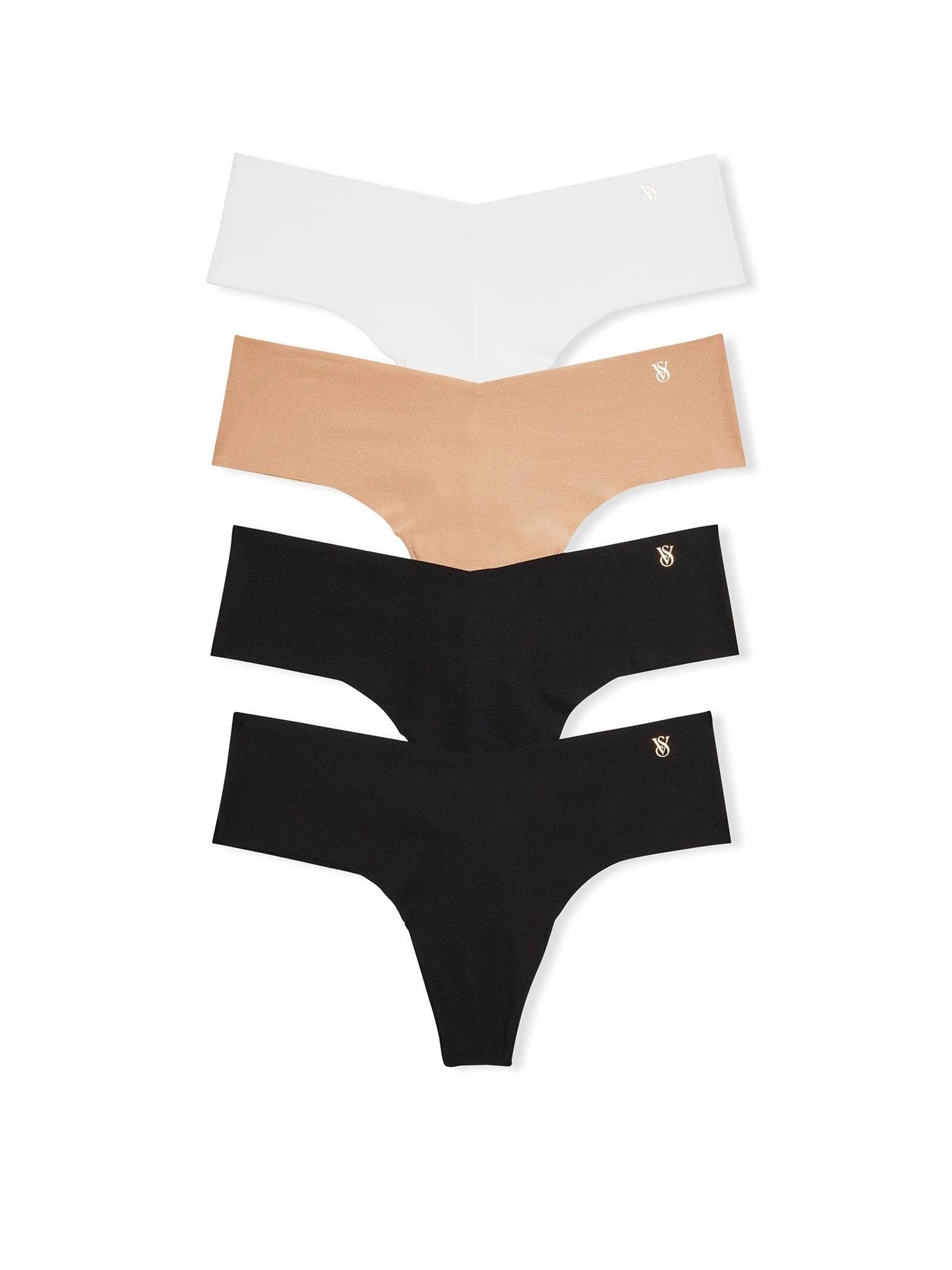 Black/Nude/White Thong 4 Pack Knickers (W50742) | £20