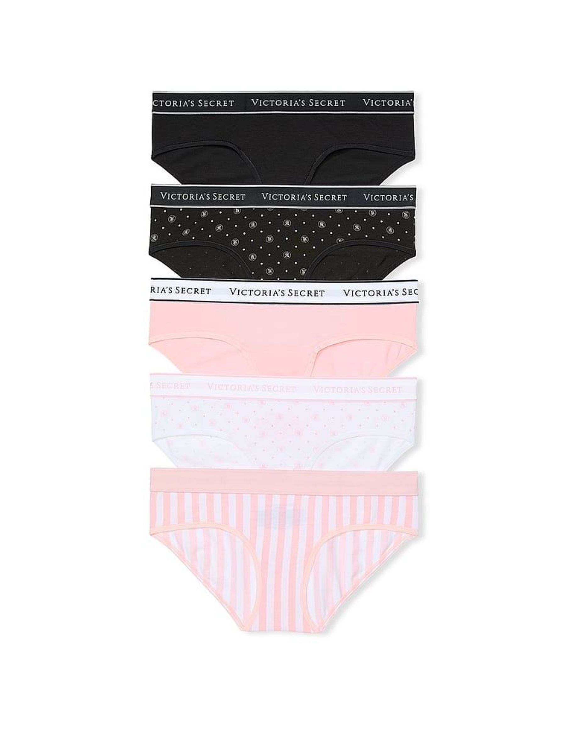 Black/Pink/White Hipster 5 Pack Logo Knickers (W50774) | £27