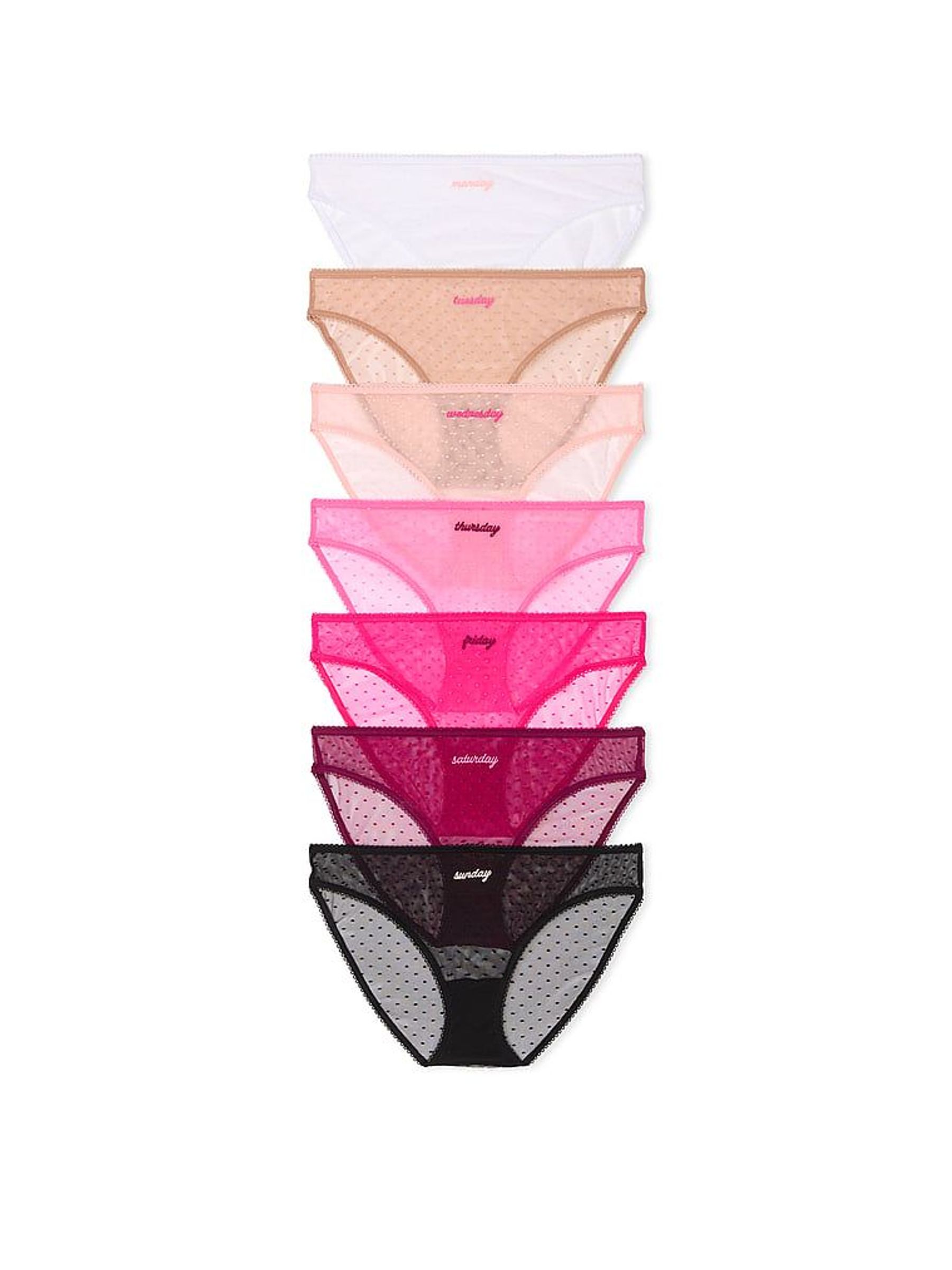 Pink/Nude/White/Black 7 Pack Dotted Mesh Knickers (W50787) | £35