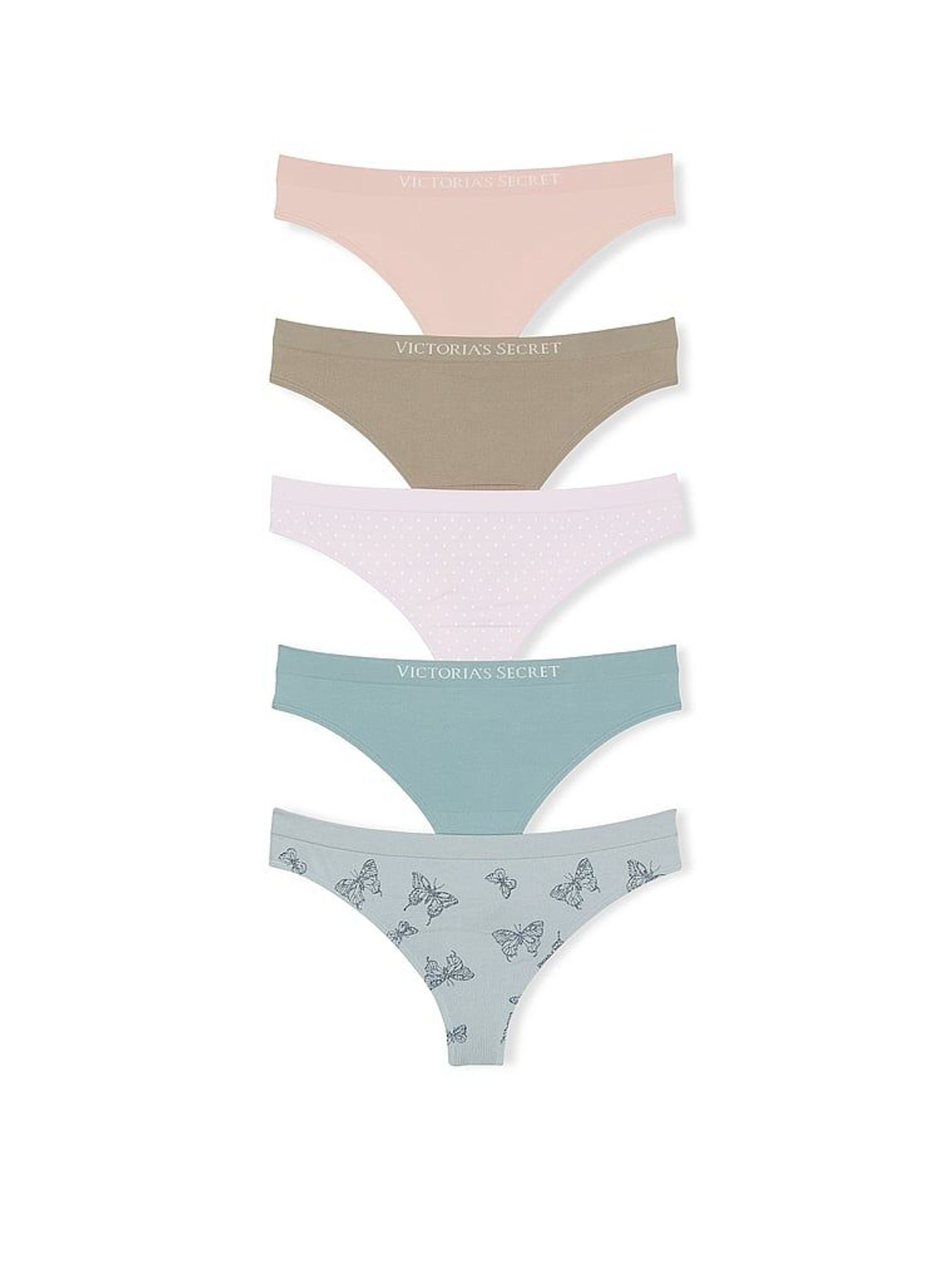 Nude/Green/Purple/Blue Thong 5 Pack Knickers (W50795) | £27