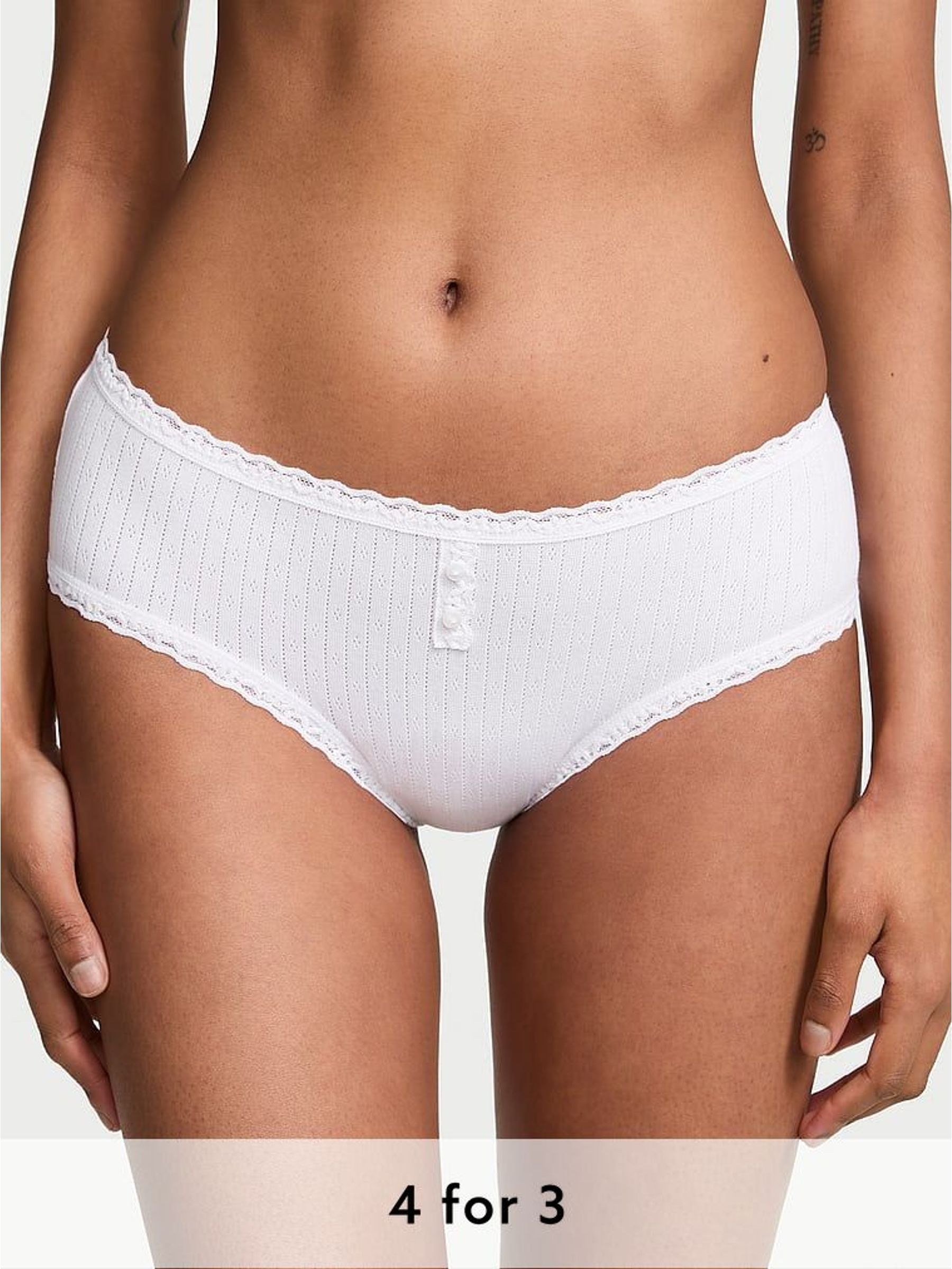 White Cheeky Cotton Pointelle Lace Trim Knickers (W50806) | £9