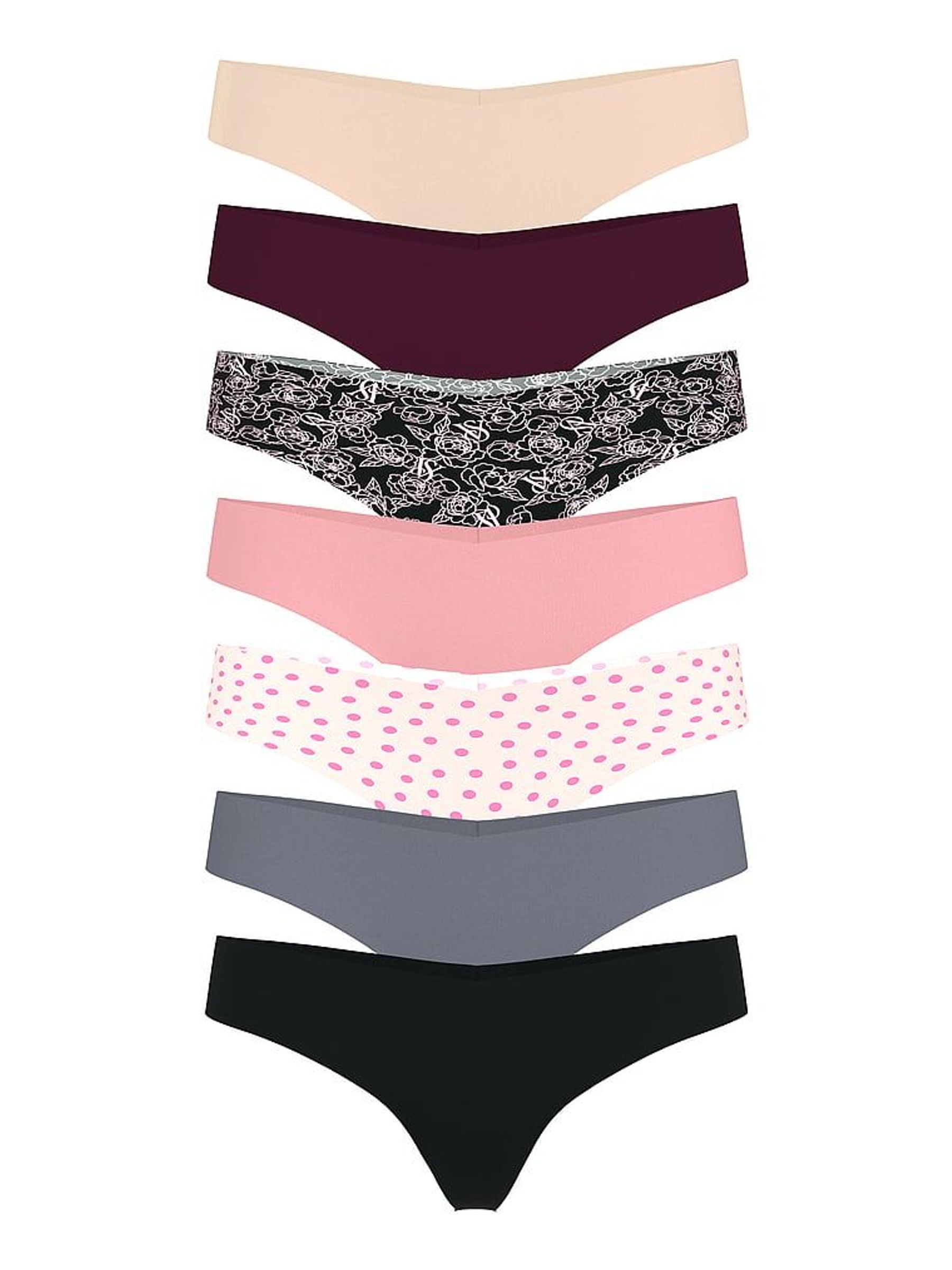 Nude/Red/Black/Pink/White/Grey Thong 7 Pack Knickers (W50815) | £35