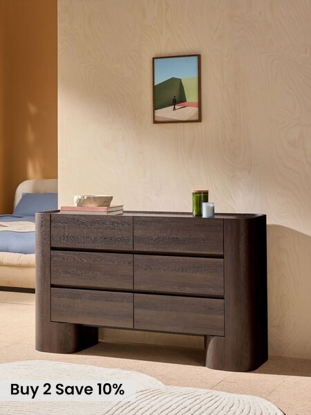 Dark Wood Effect Wide Kain Wide 6 Drawer Chest (W51348) | £679