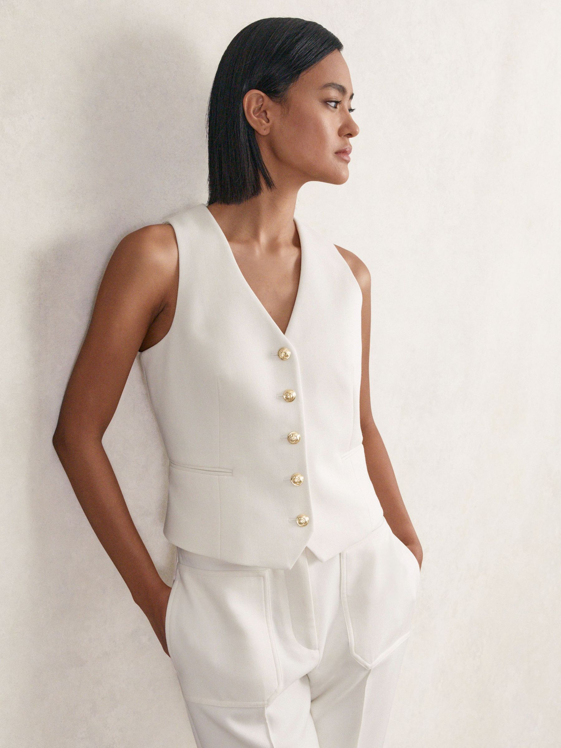 Single-Breasted Twill Waistcoat With Wool in White (W51461) | £170
