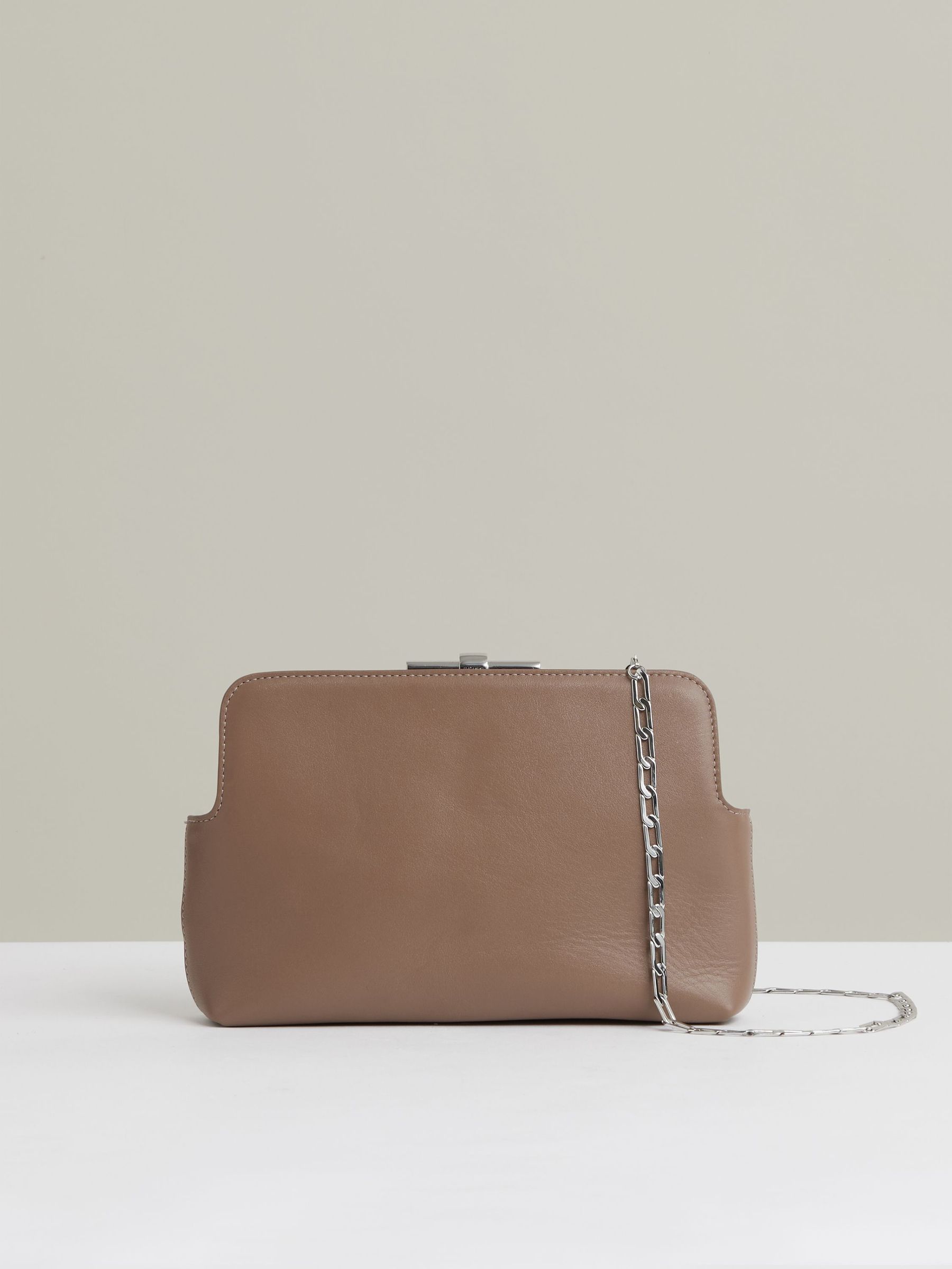 Leather Frame Clutch Bag in Neutral (W51524) | £158