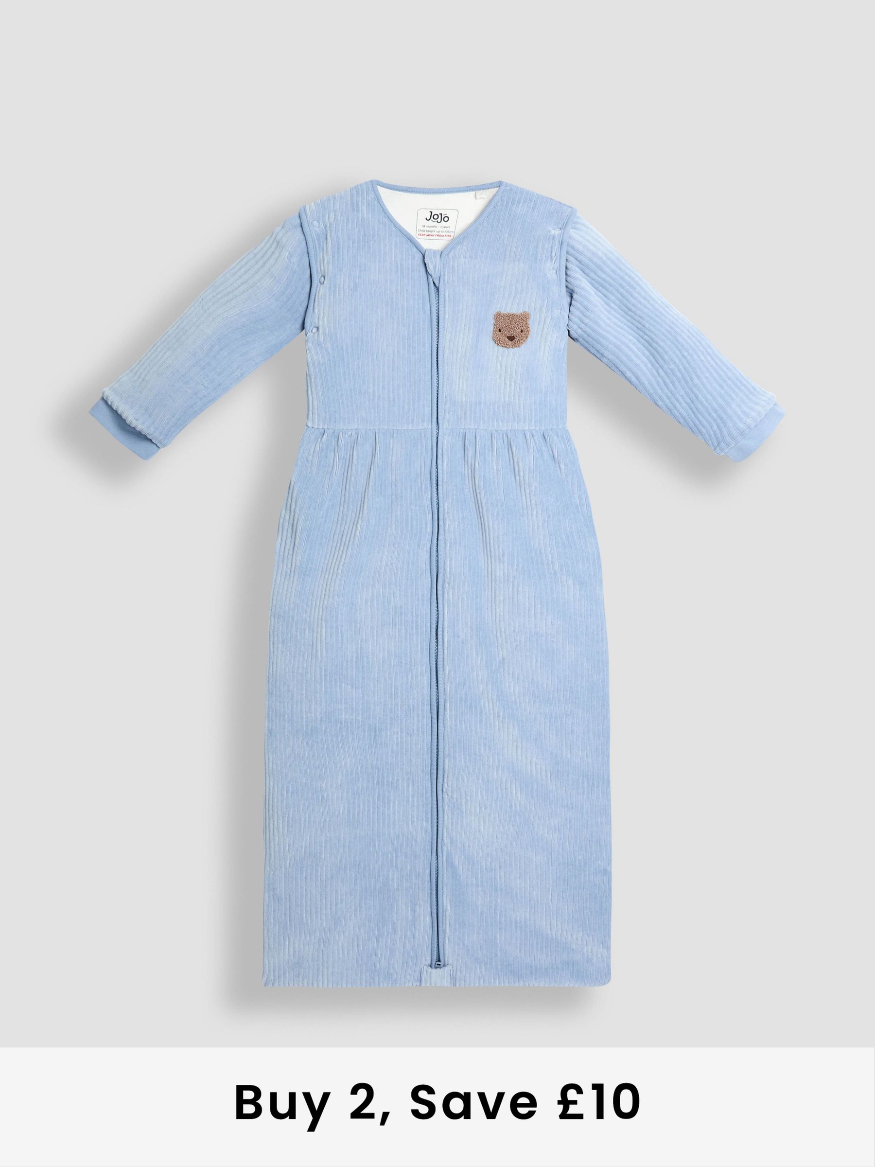 Blue Bear Ribbed Velour 3.5 Tog Toddler Sleeping Bag (W51555) | £42