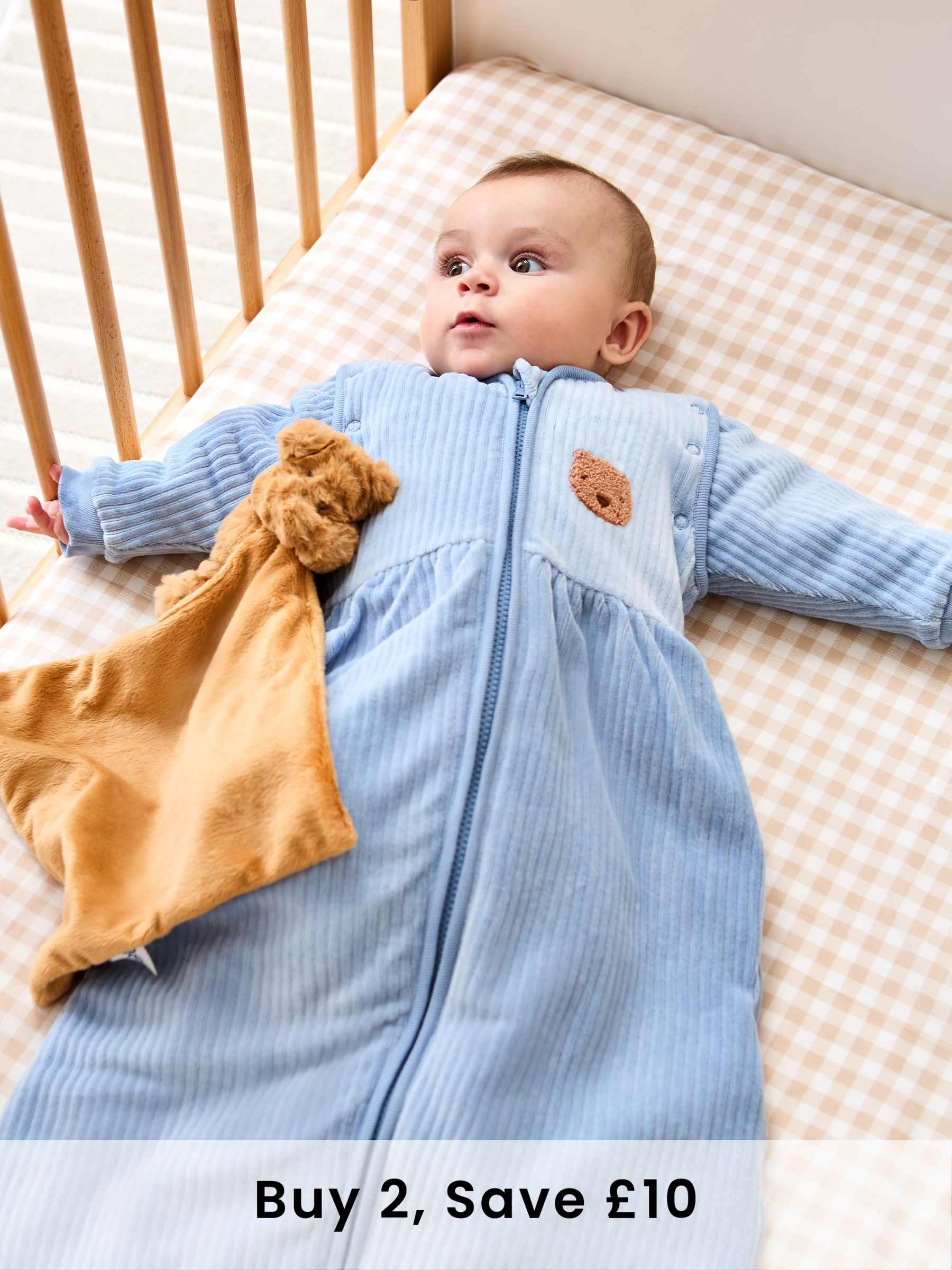 Blue Bear Ribbed Velour 3.5 Tog Baby Sleeping Bag (W51556) | £39