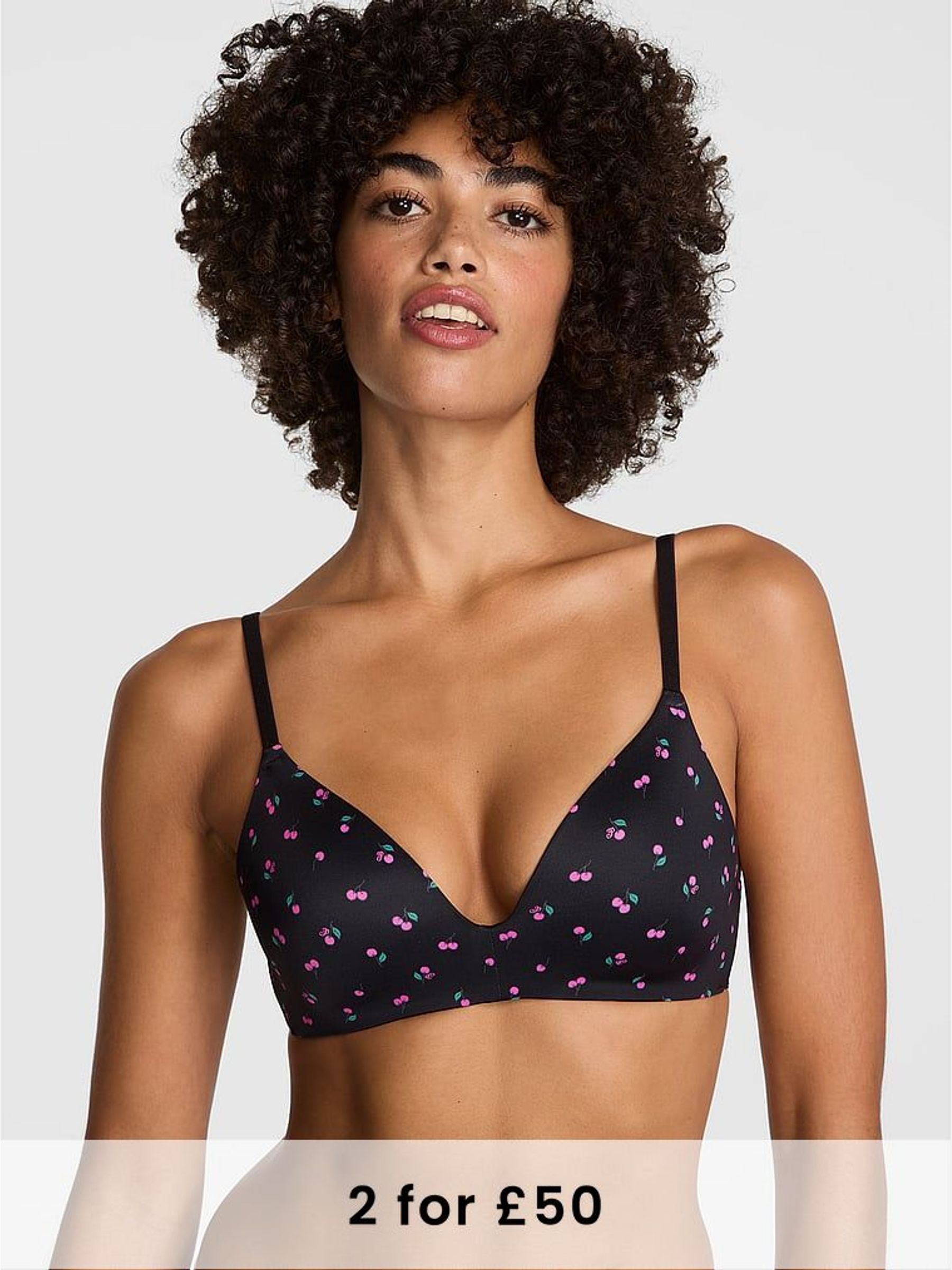Black Cherry Print Non Wired Push Up Bra (W52746) | £29