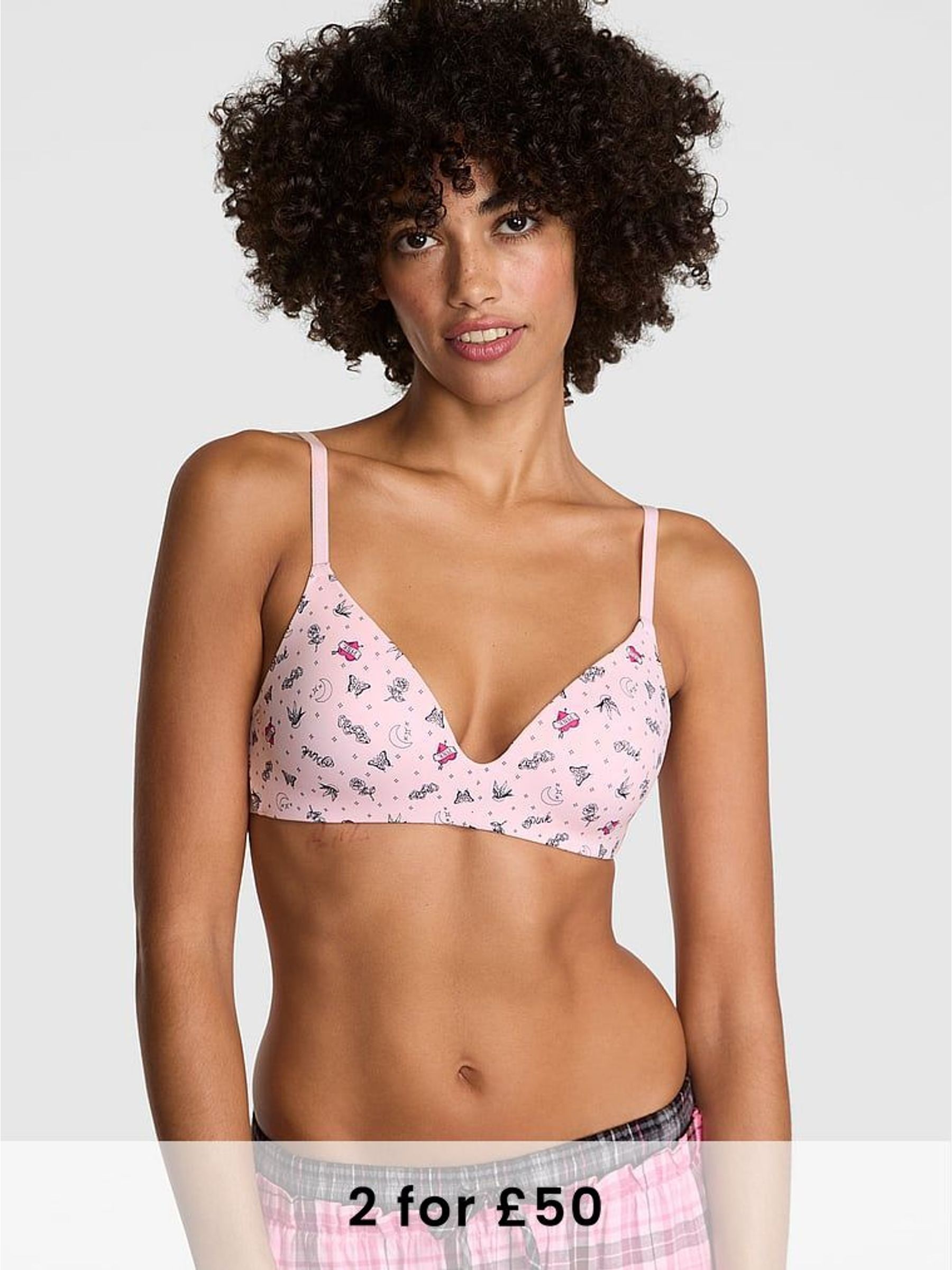 Pink Tattoo Print Non Wired Lightly Lined Bra (W52765) | £29
