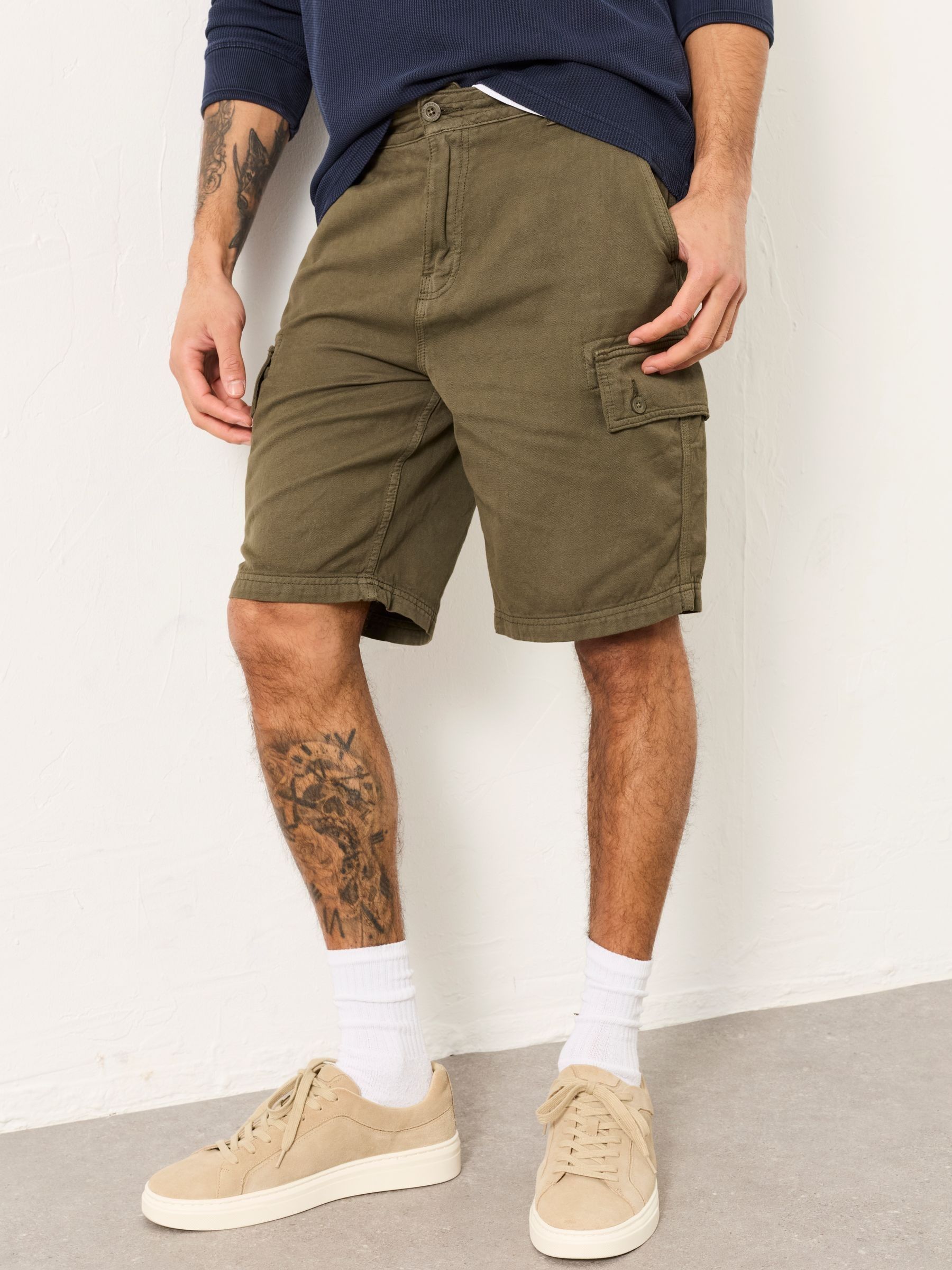 Brecon Khaki Green Garment Dye Cargo Shorts (W52768) | £49.50