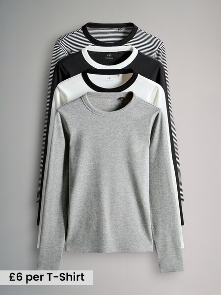 4 Pack Rib Long Sleeve T-Shirts (W52794) | £24