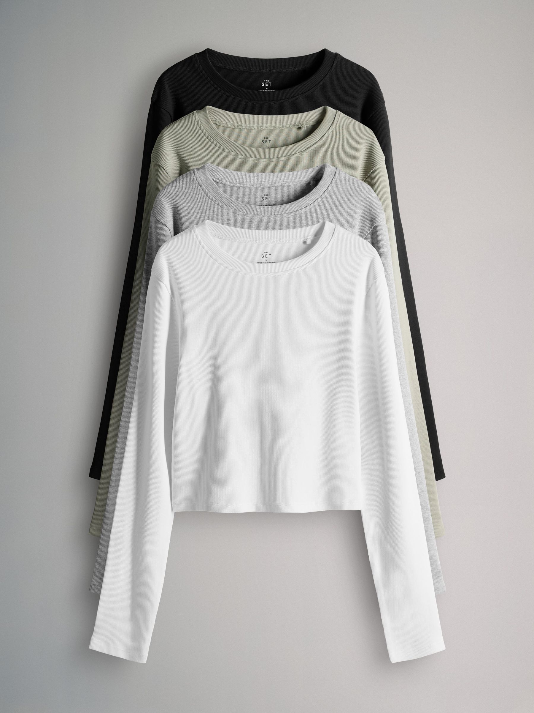 4 Pack Long Sleeve Rib T-Shirts (W52800) | £24