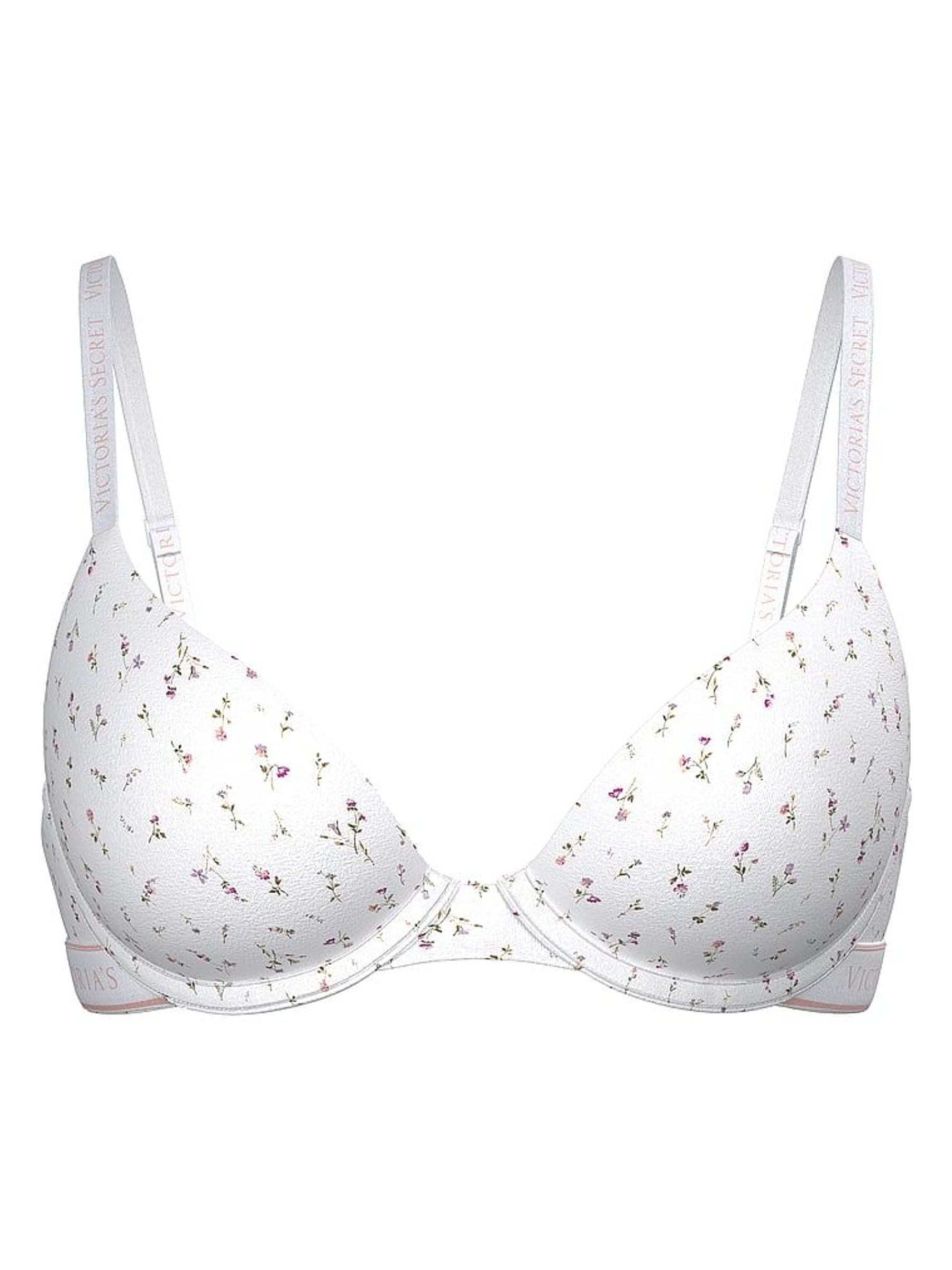 White Ditsy Lightly Lined Demi Cotton Logo Bra (W53299) | £35