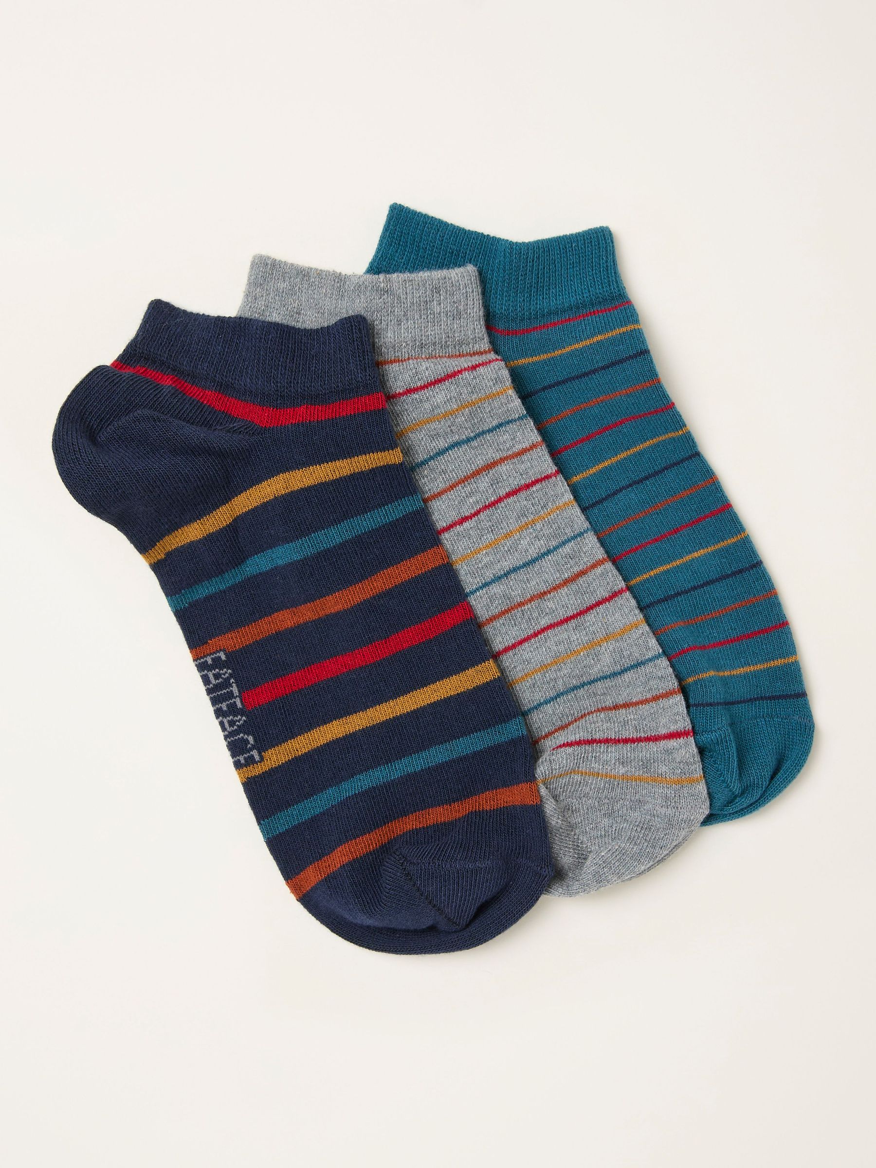 Navy Blue 3 Pairs of Pop Stripe Trainer Socks (W53503) | £12