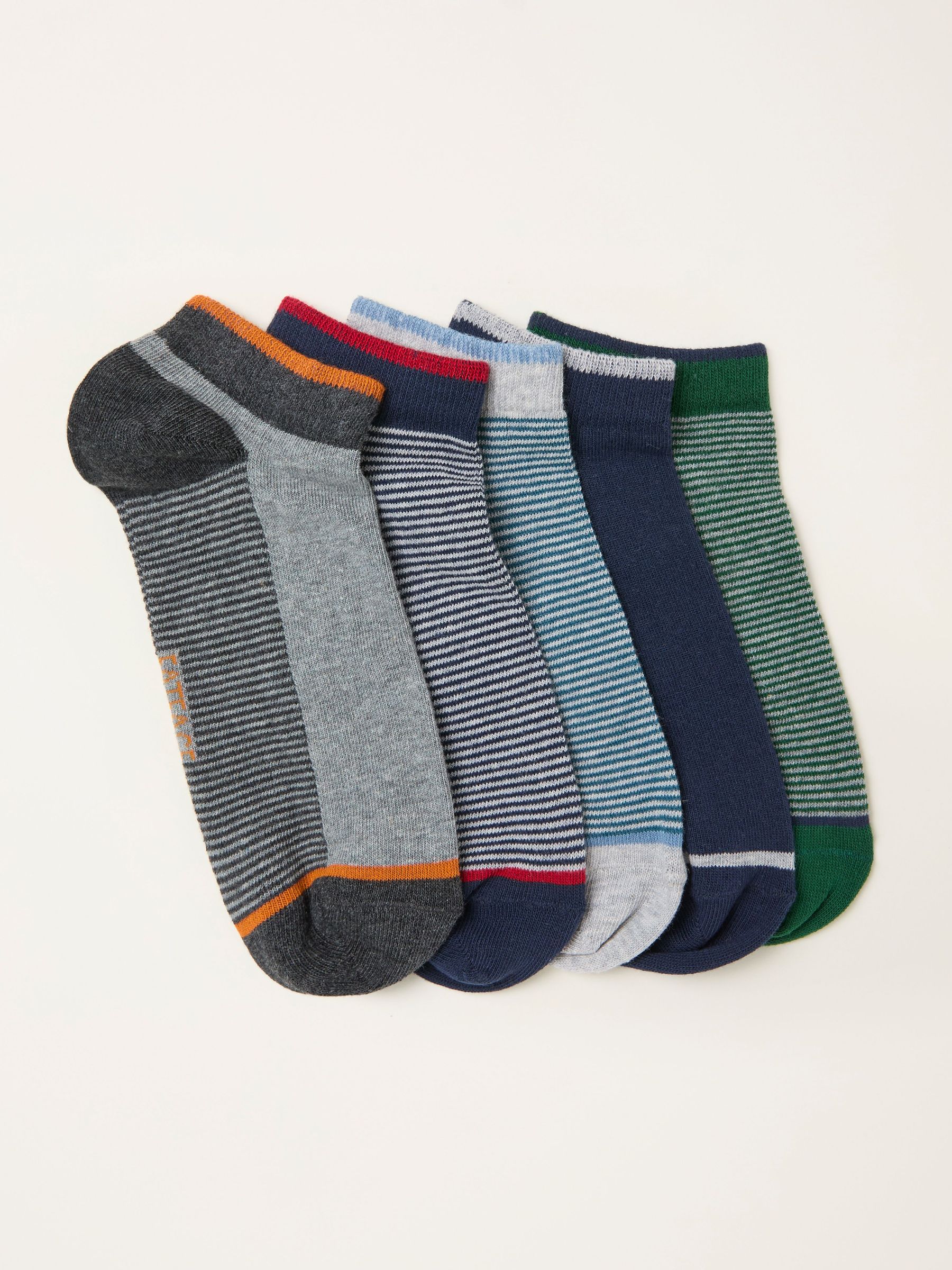 Grey 5 Pairs of Stripe Trainer Socks (W53507) | £16