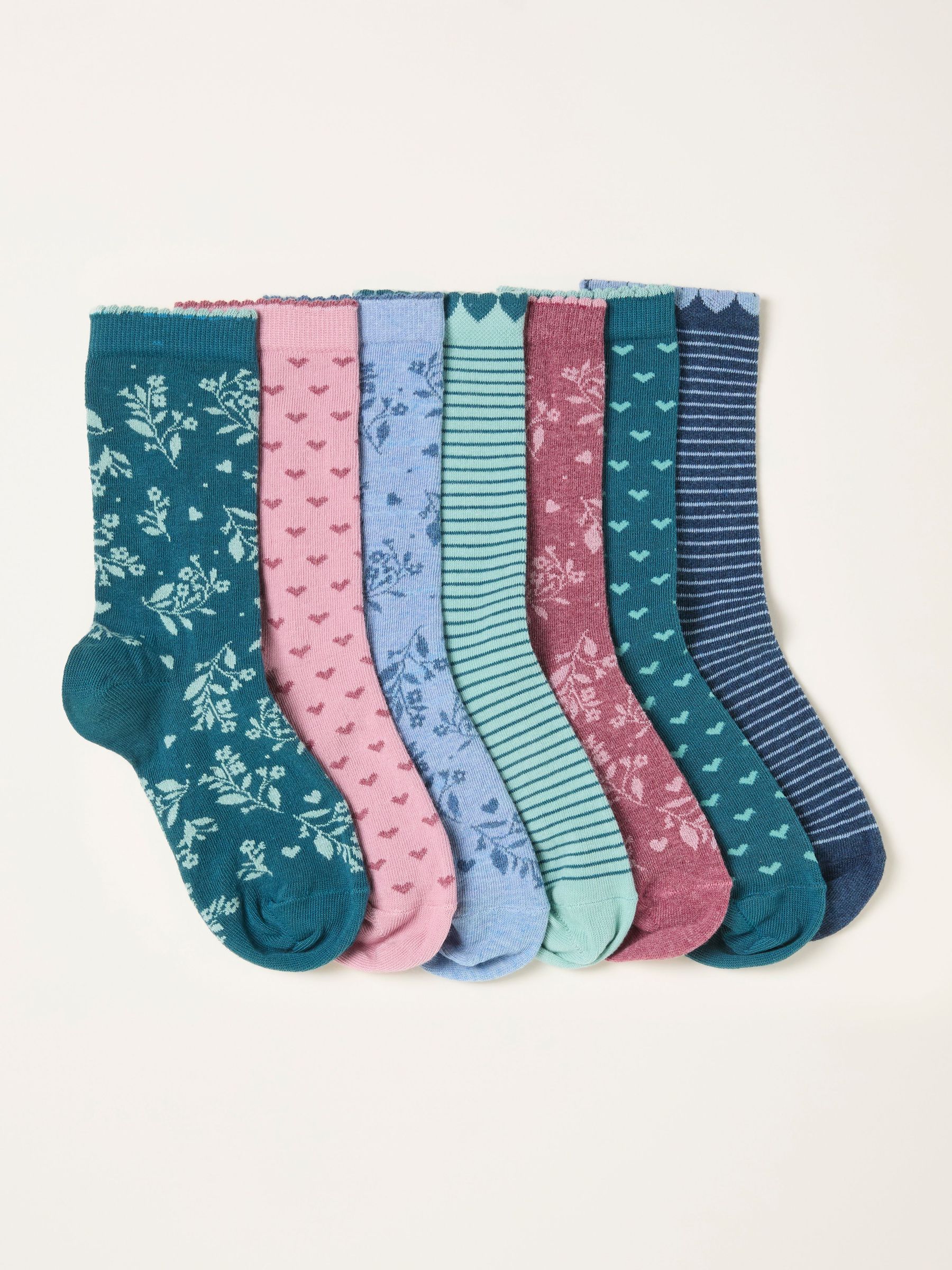 Green Floral 7 Pairs of Floral Socks (W53522) | £25