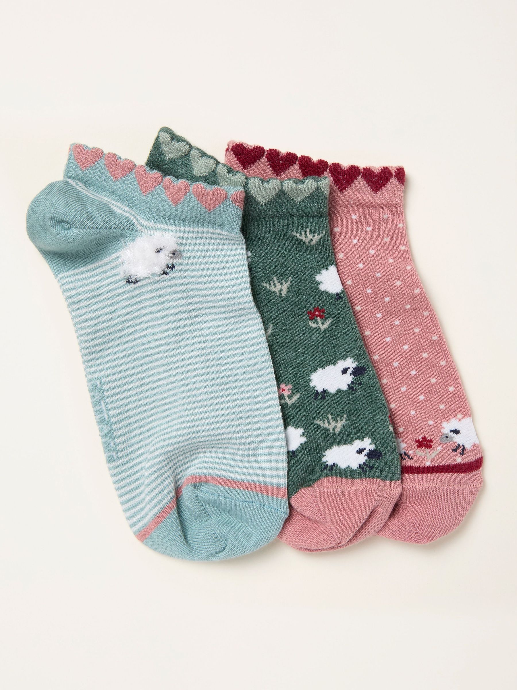Pink 3 Pairs of Sheep Trainer Socks (W53528) | £12