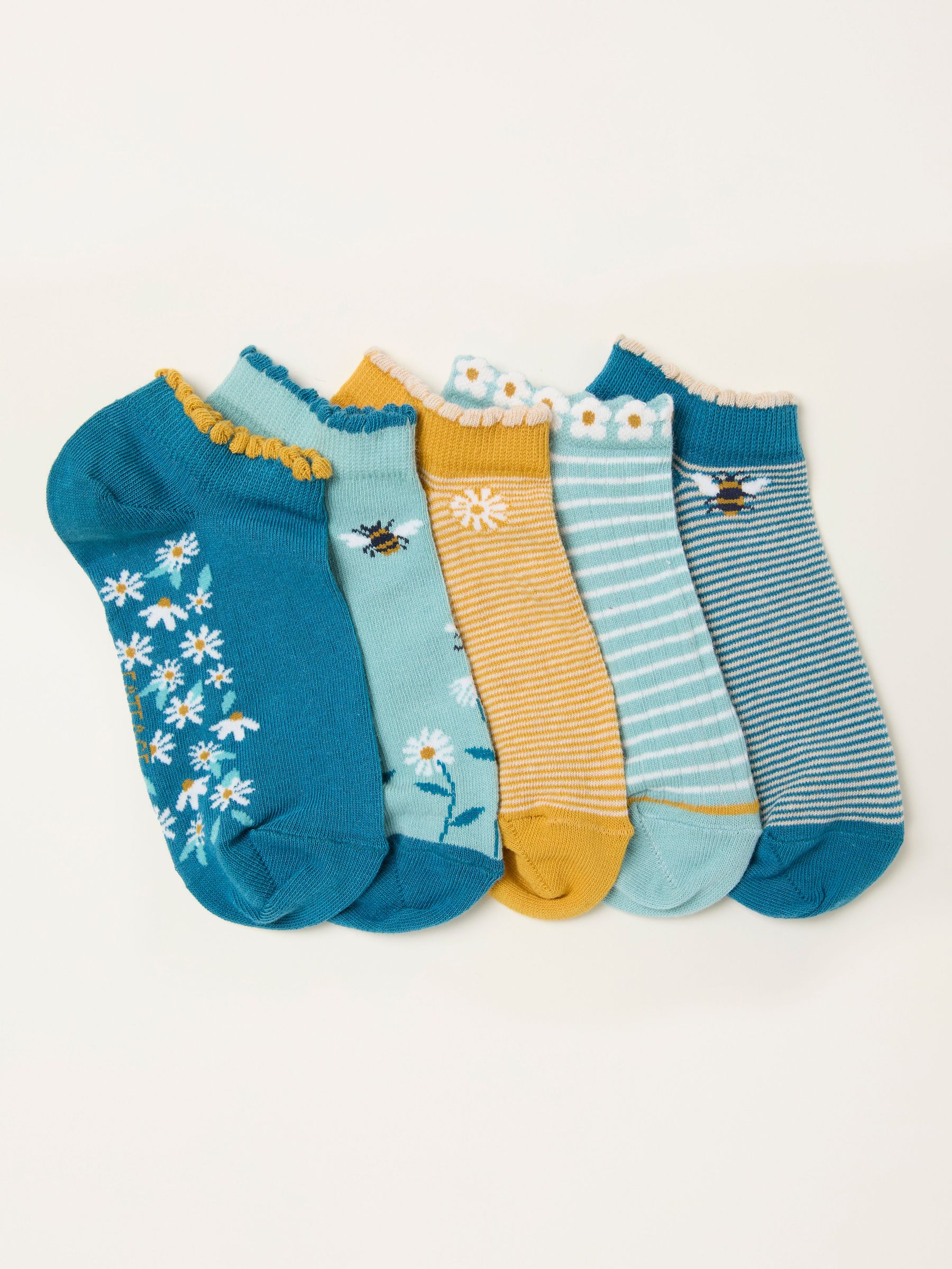 Mustard Yellow 5 Pairs of Bee Trainer Socks (W53533) | £16