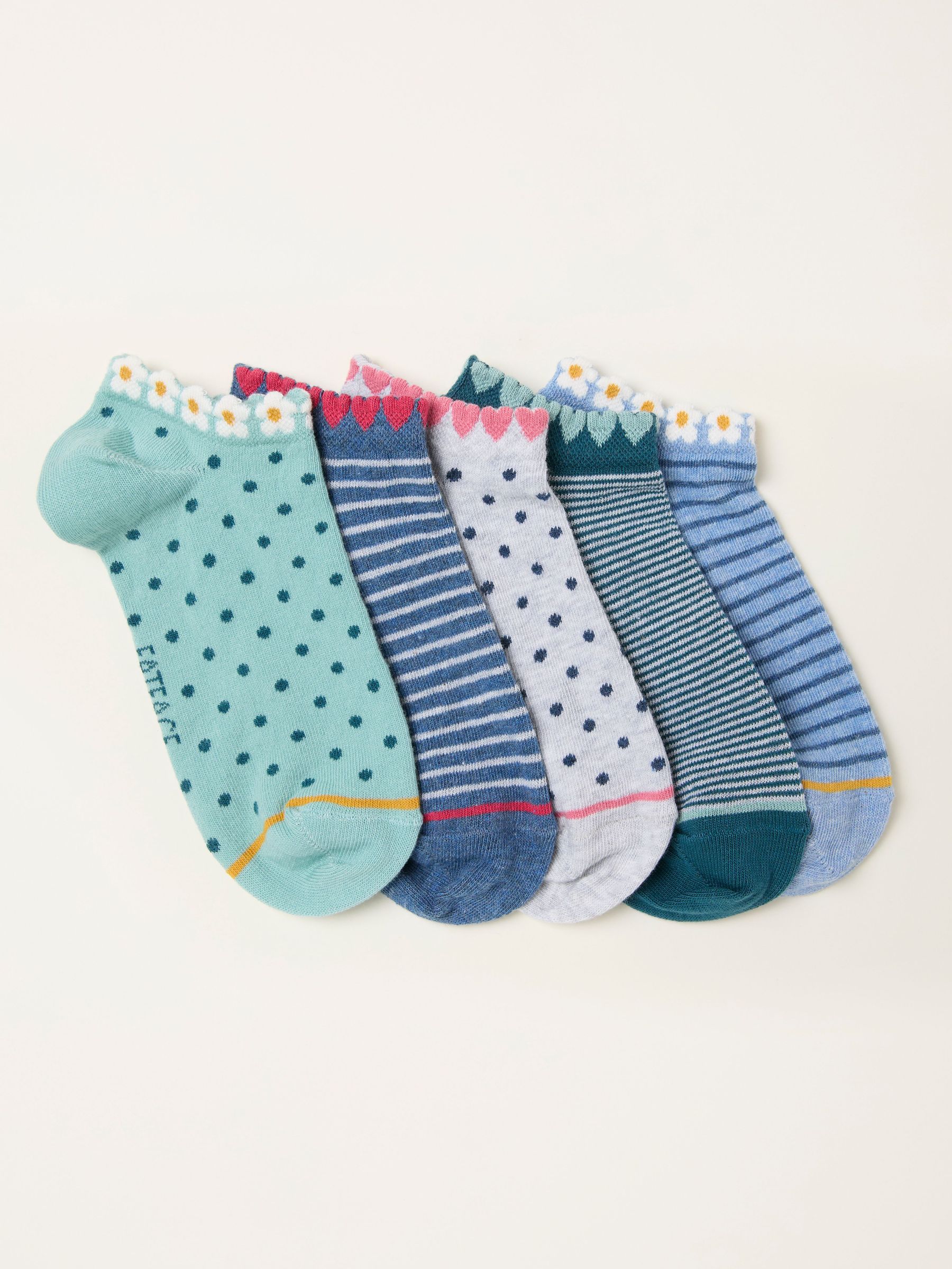 Blue Spots 5 Pairs of Spot and Stripe Trainer Socks (W53536) | £16