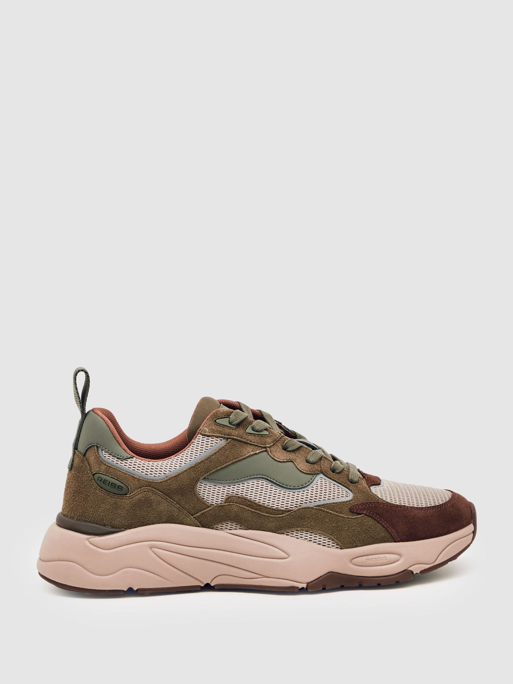 Chunky-Sole Panelled Runner Trainers in Brown/Khaki Green (W54916) | £168