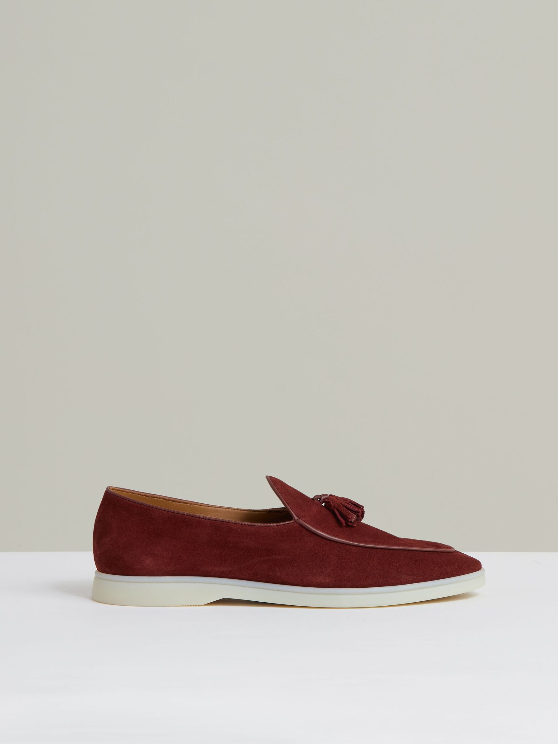 Suede Tassel Loafers in Maroon Red (W54922) | £178