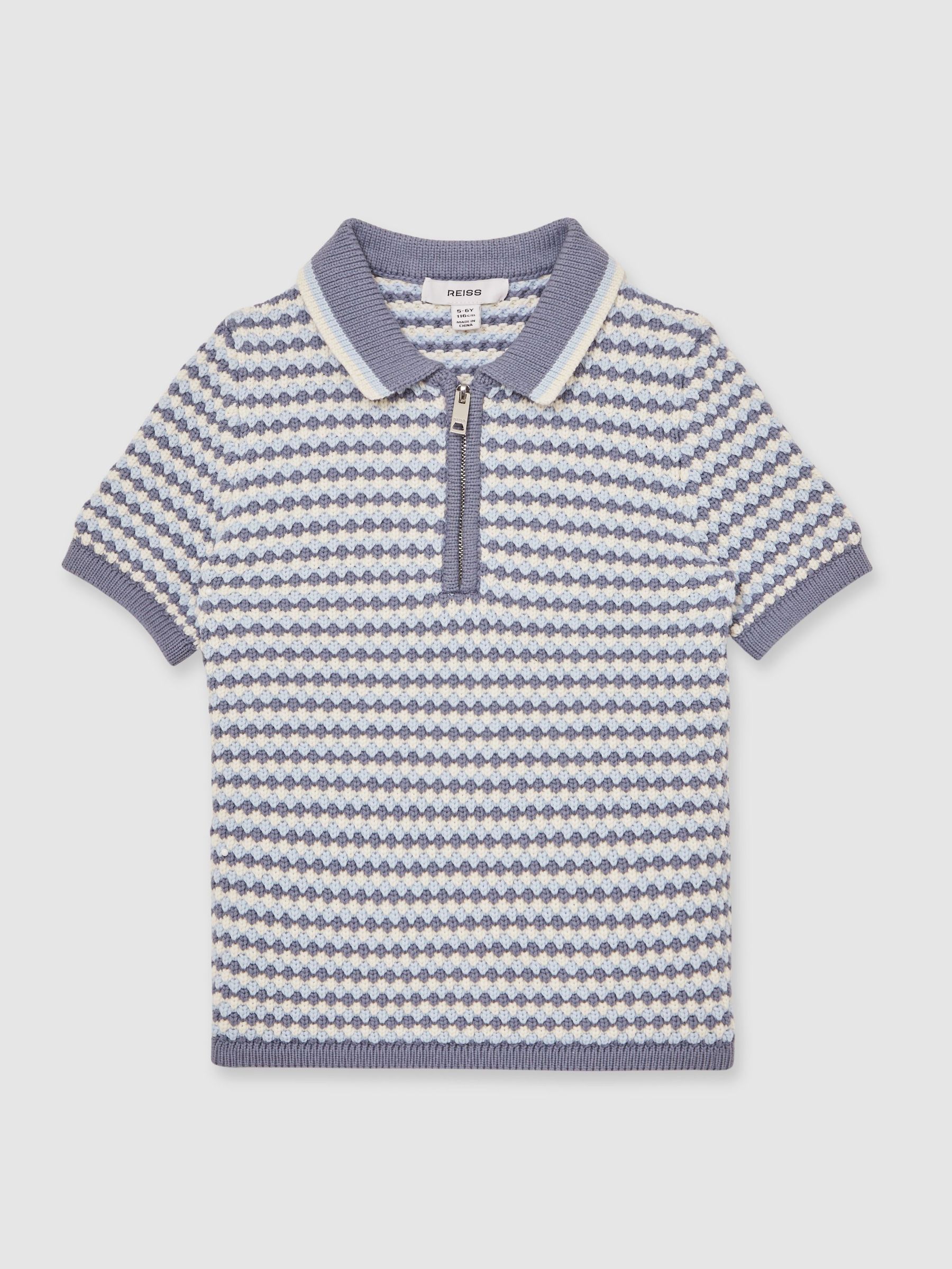 13-14 yrs Knitted Stripe Half-Zip Polo Shirt in Blue/White (W55369) | £50