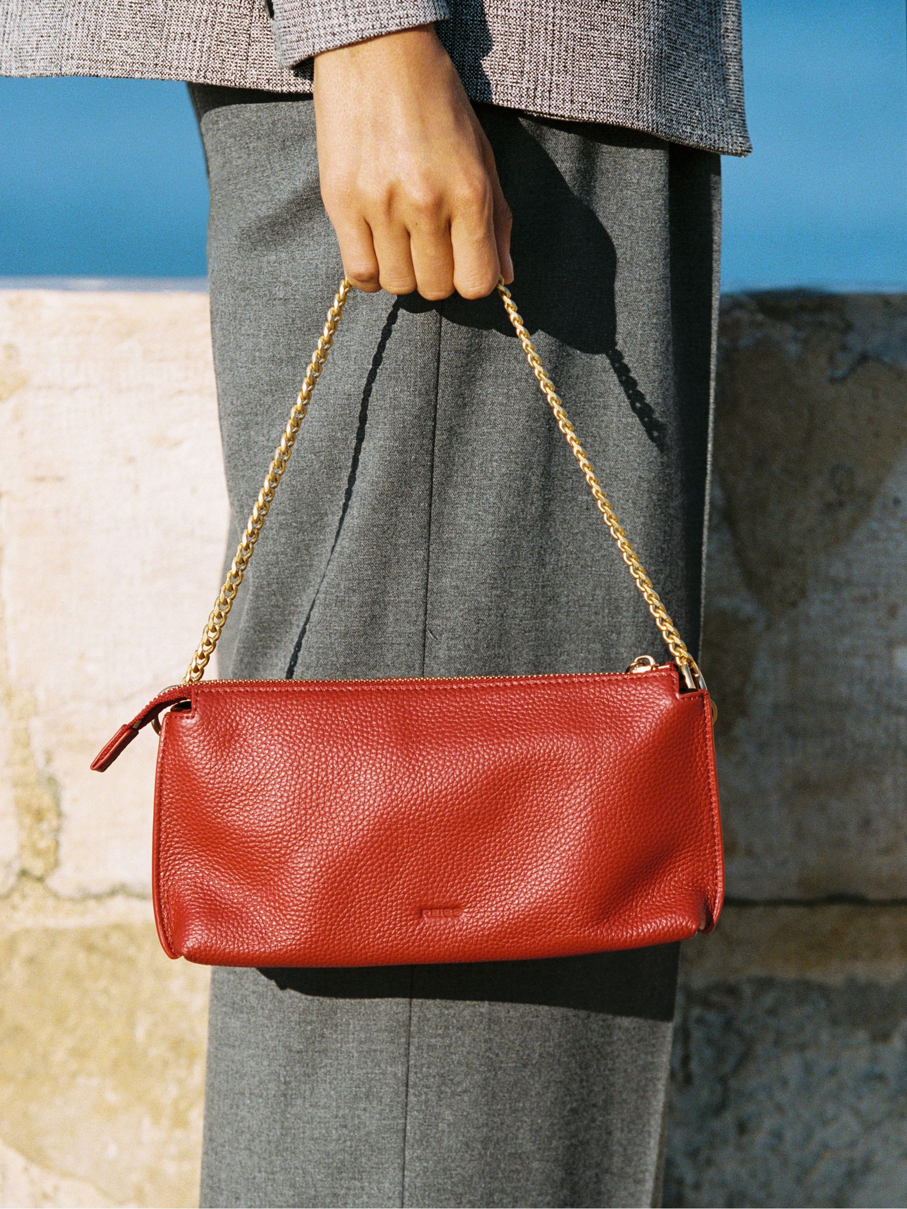 Leather Double-Pouch Crossbody Bag in Red (W55371) | £170