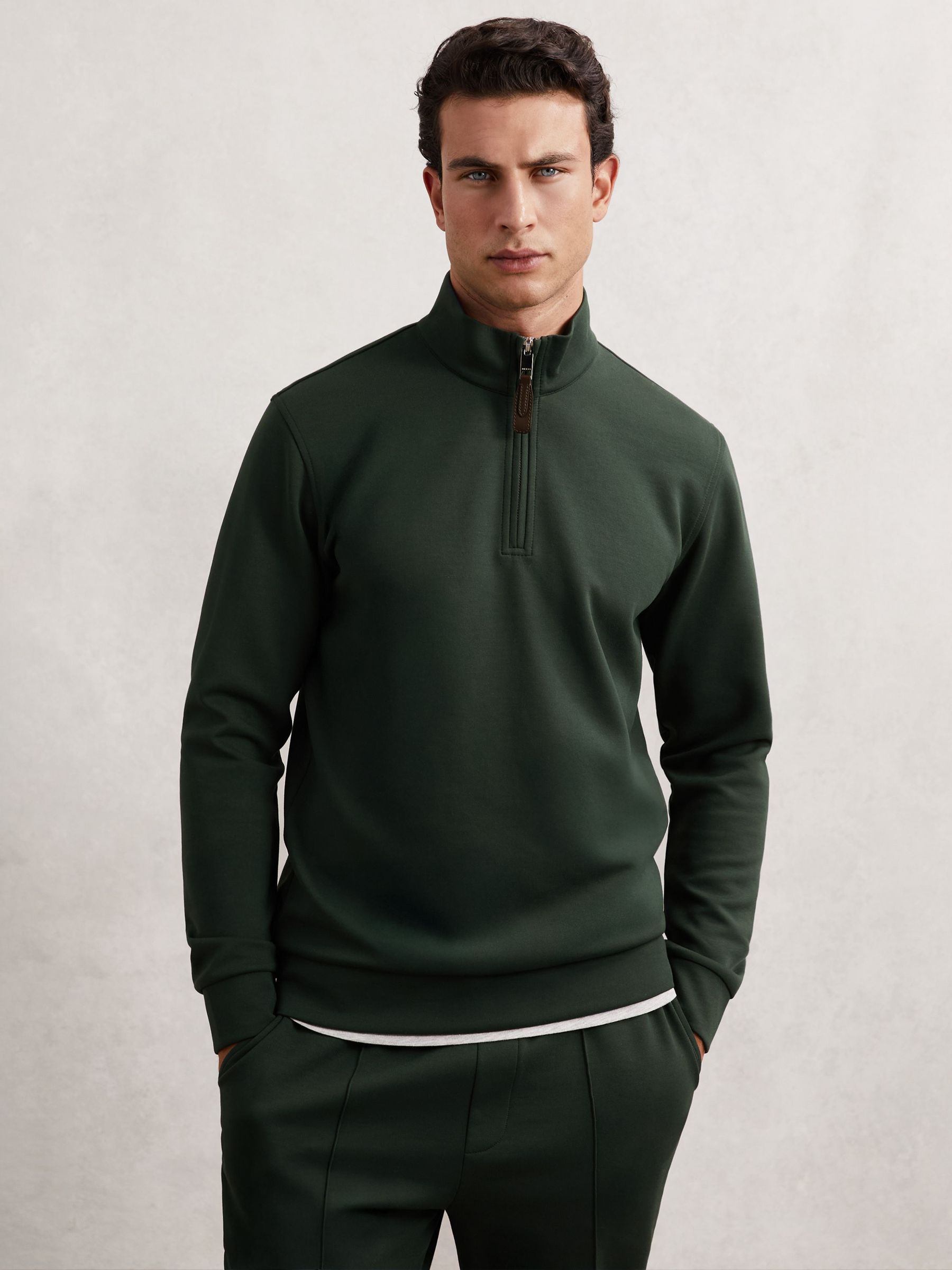 Interlock Zip Through Overshirt in Dark Sage Green (W55534) | £168