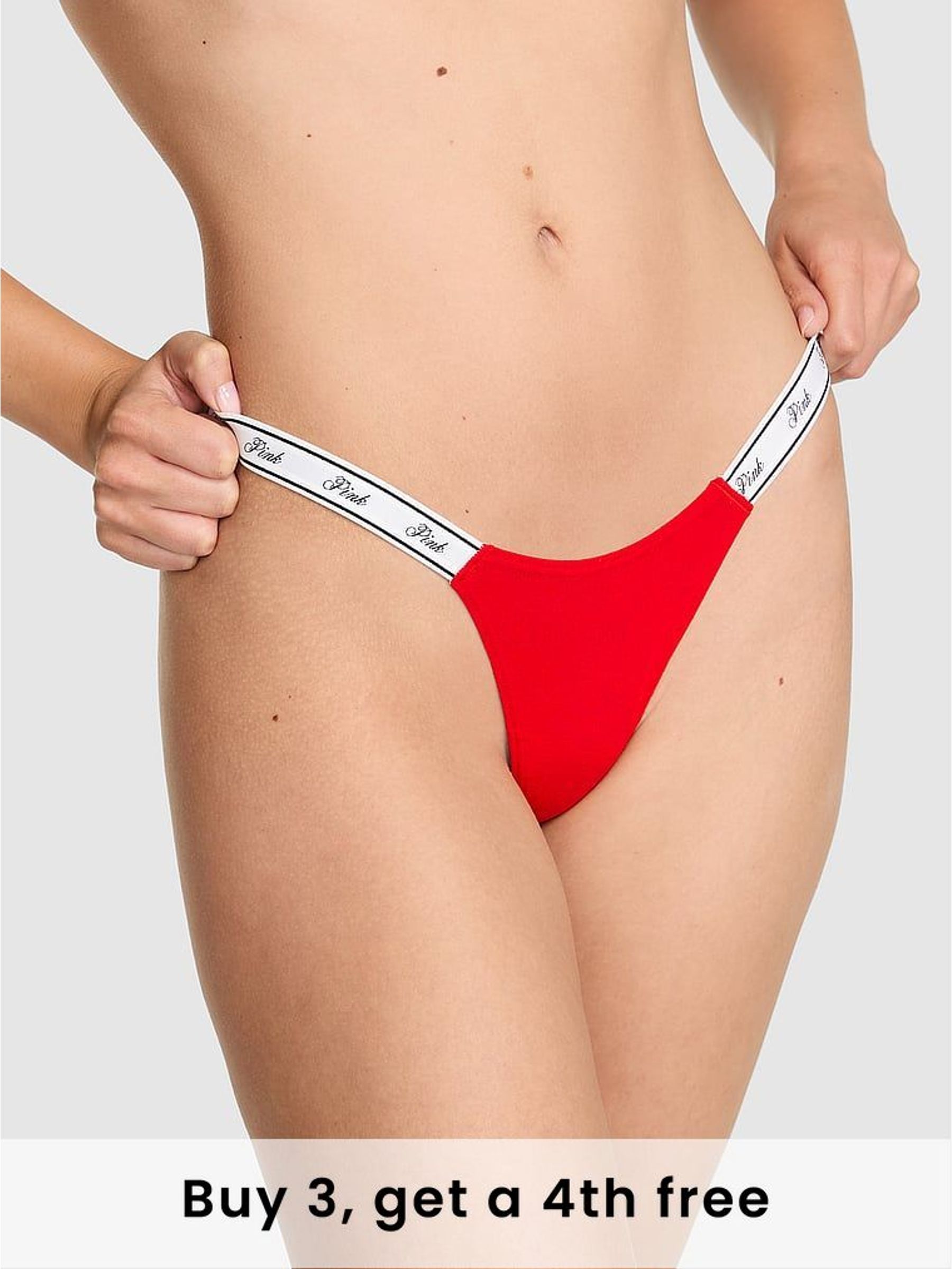 Bright Vermillion Red Mini Scoop Thong Cotton Logo Knickers (W55729) | £9
