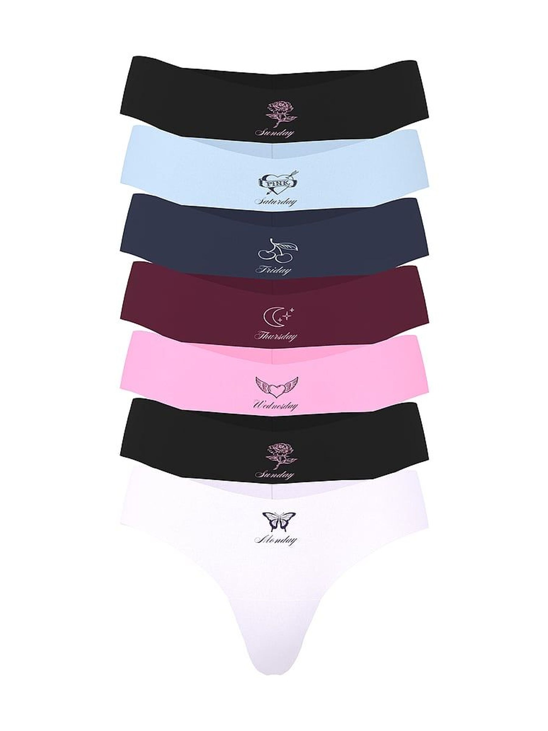 Black/Blue/Burgandy/Pink/White Thong No Show Knickers 7 Pack (W55735) | £35