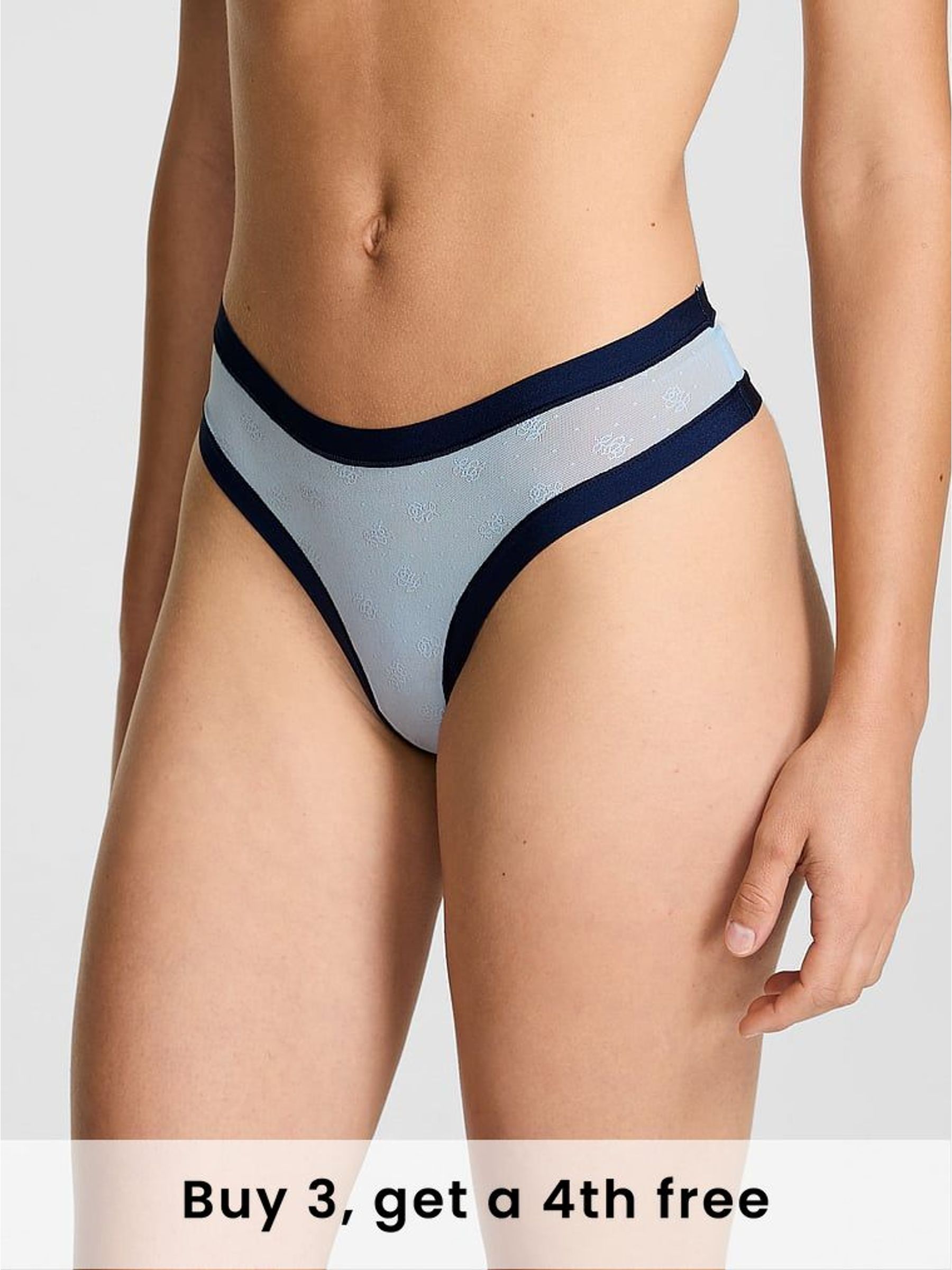 Icy Blue Thong No Show Rib Mesh Knickers (W55742) | £9