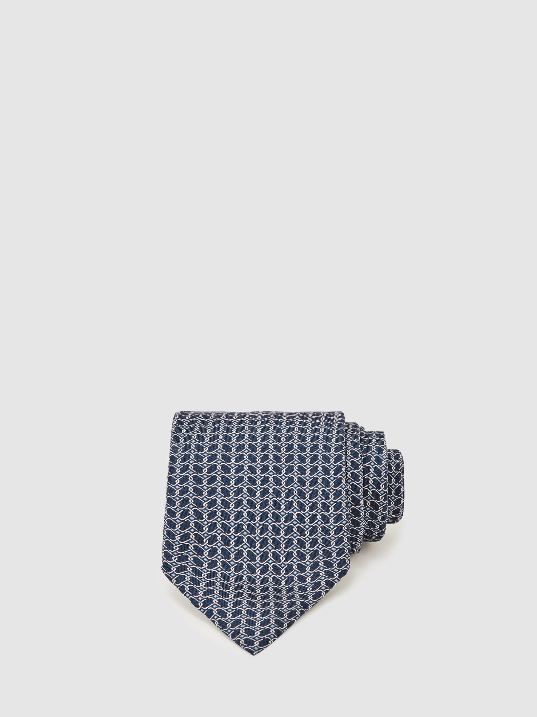 Silk Geometric-Chain Print Tie in Navy (W55810) | £68