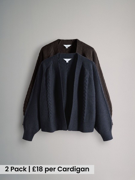 Chocolate Brown/Navy Blue 2 Pack Knitted Cable Cardigans (W56025) | £36