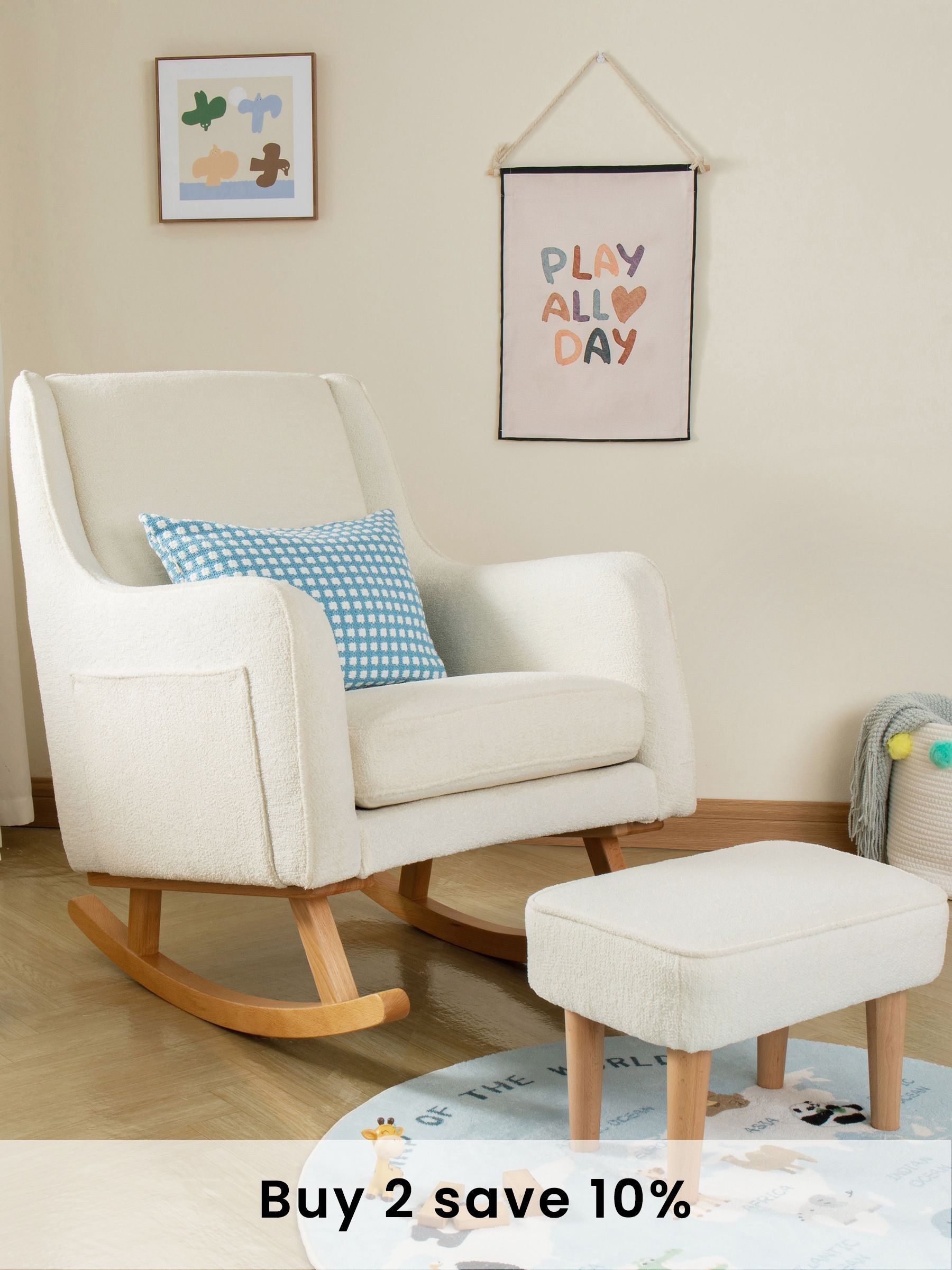 Babymore White Boucle Ida Nursing Chair with Stool (W56611) | £370