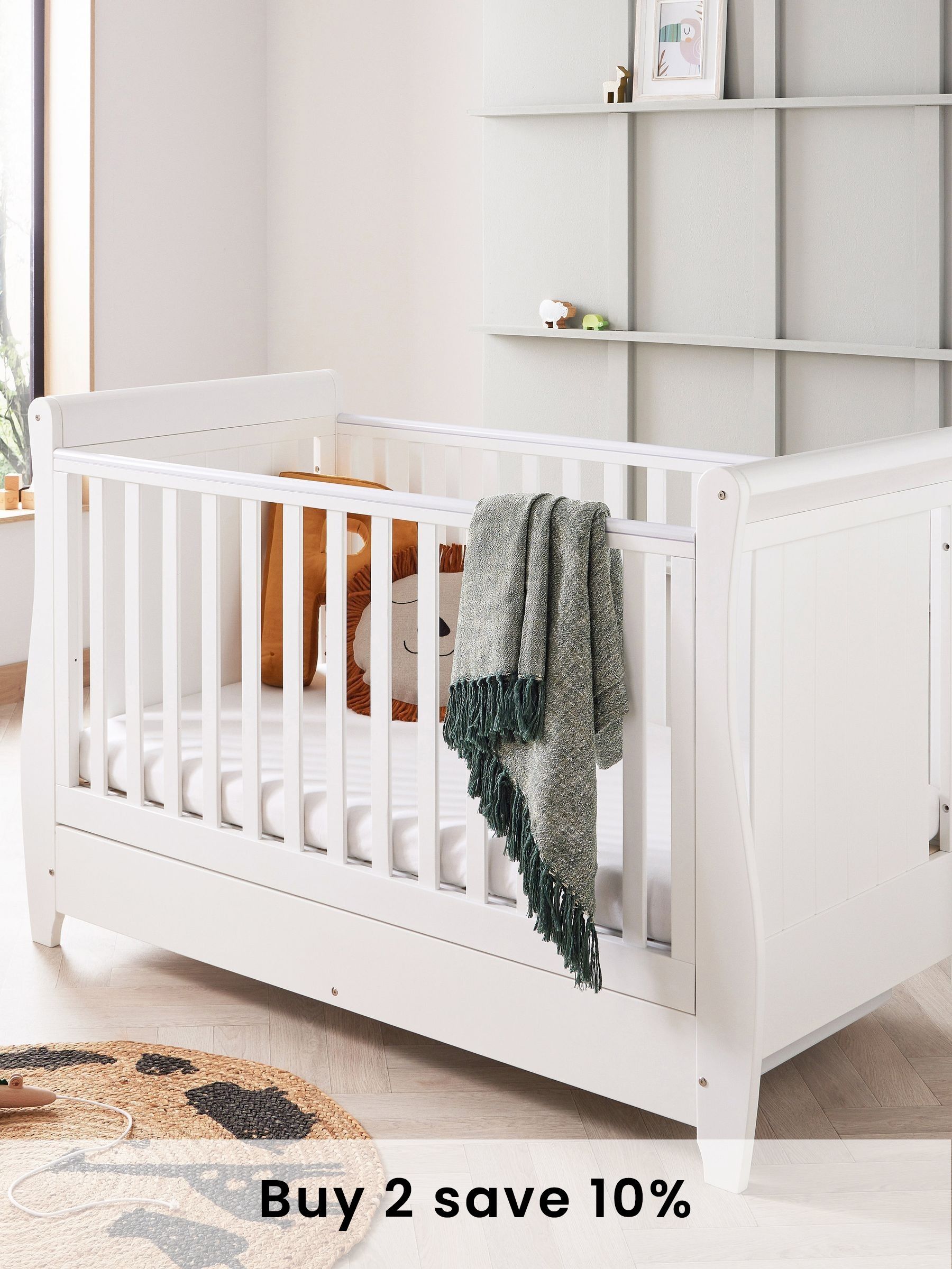 Babymore White Stella Sleigh Cot Bed (W56613) | £330