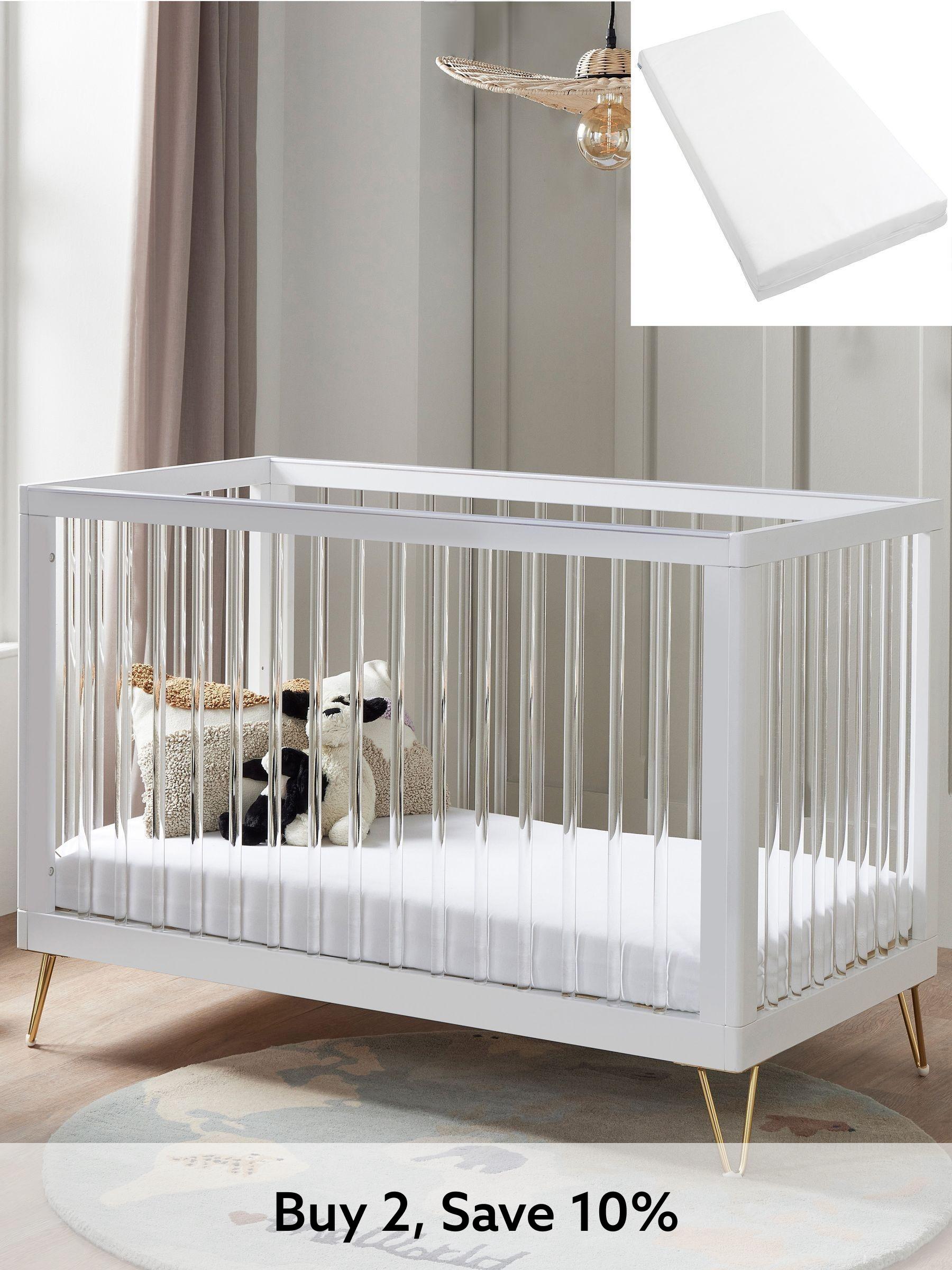 Babymore Acrylic Kimi Cot Bed with Fibre Mattress (W56616) | £350