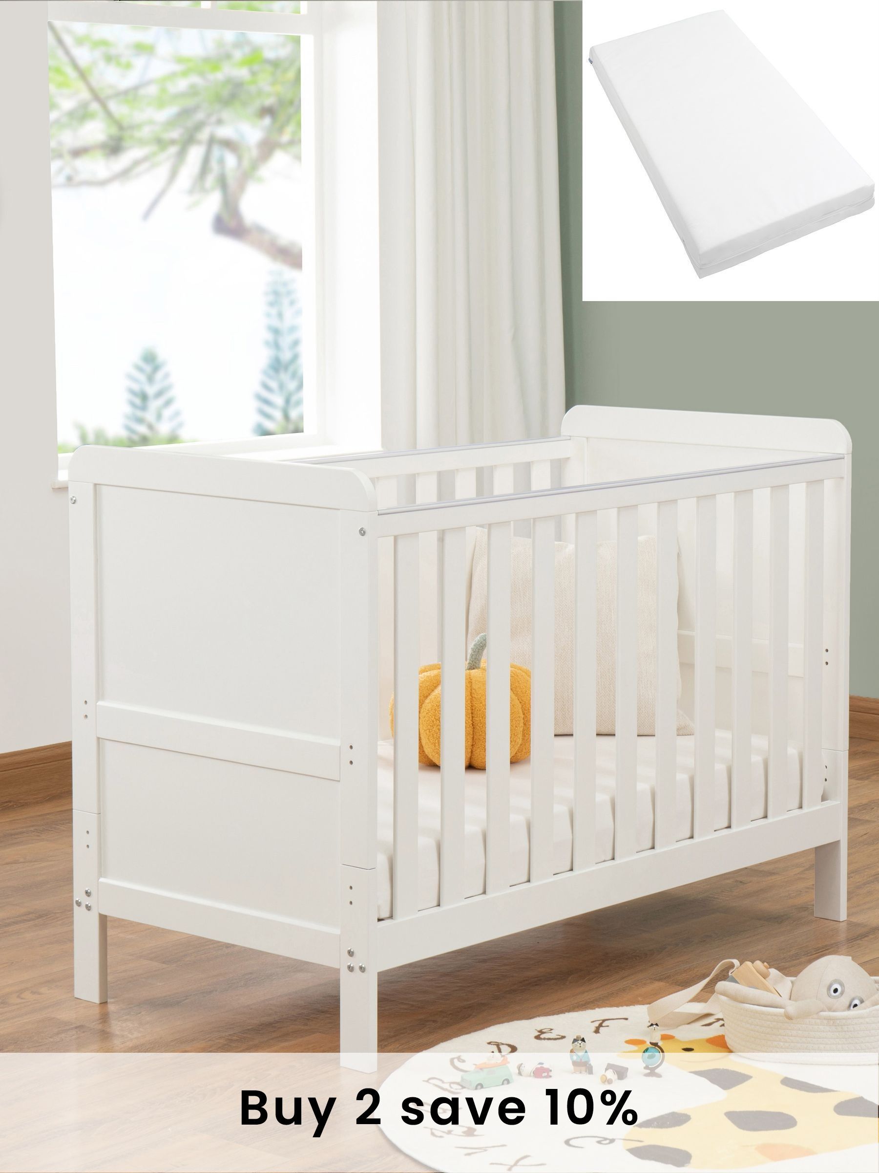 Babymore White Mini Caro Urban Cot Bed with Fibre Mattress (W56627) | £190