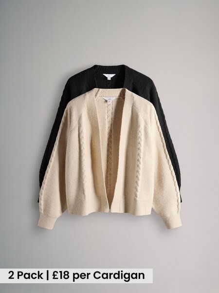 Cream/Black 2 Pack Knitted Cable Cardigans (W56739) | £36