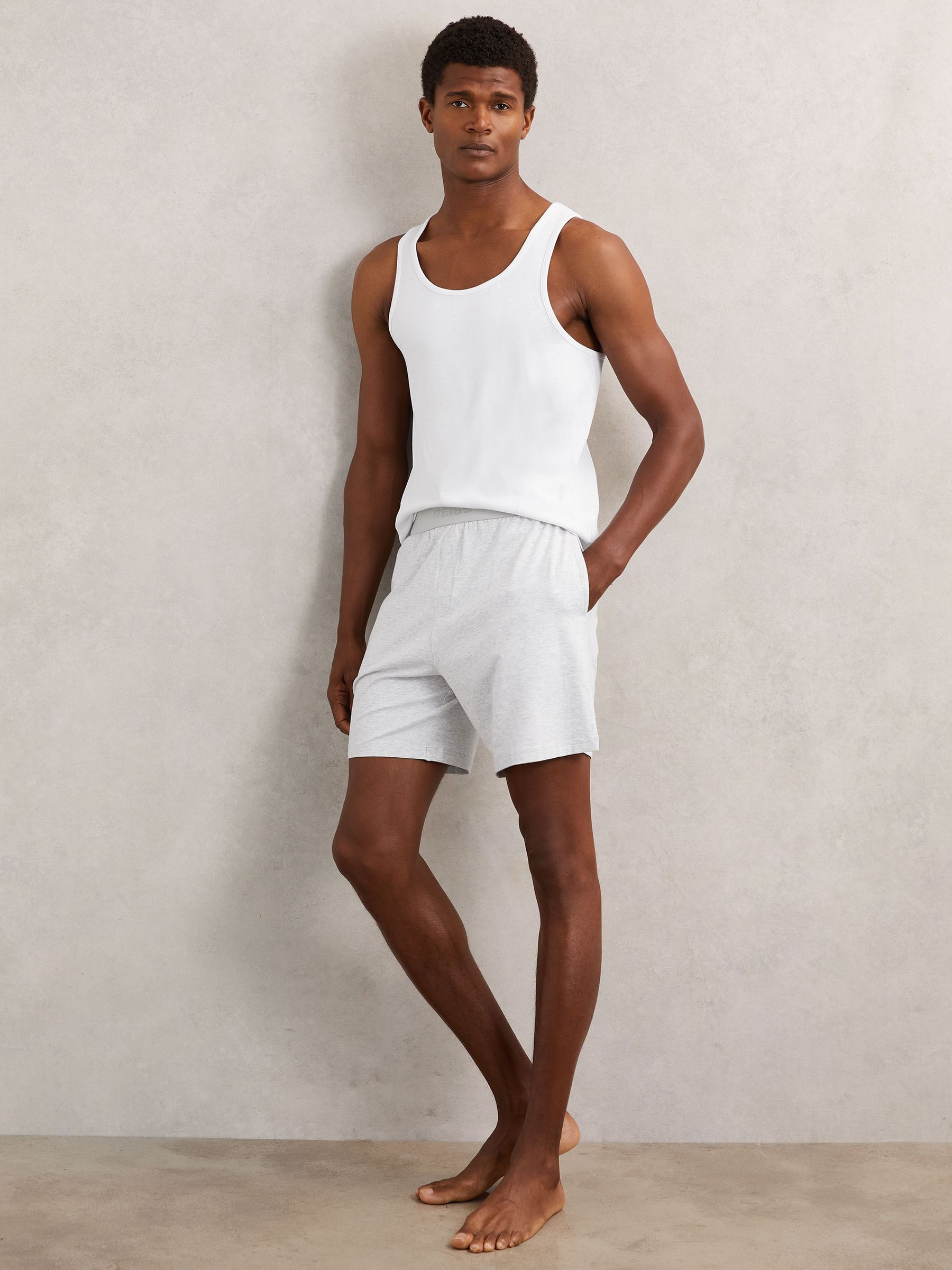 Cotton Jersey Logo-Waistband Shorts with Stretch in Soft Grey (W57122) | £38