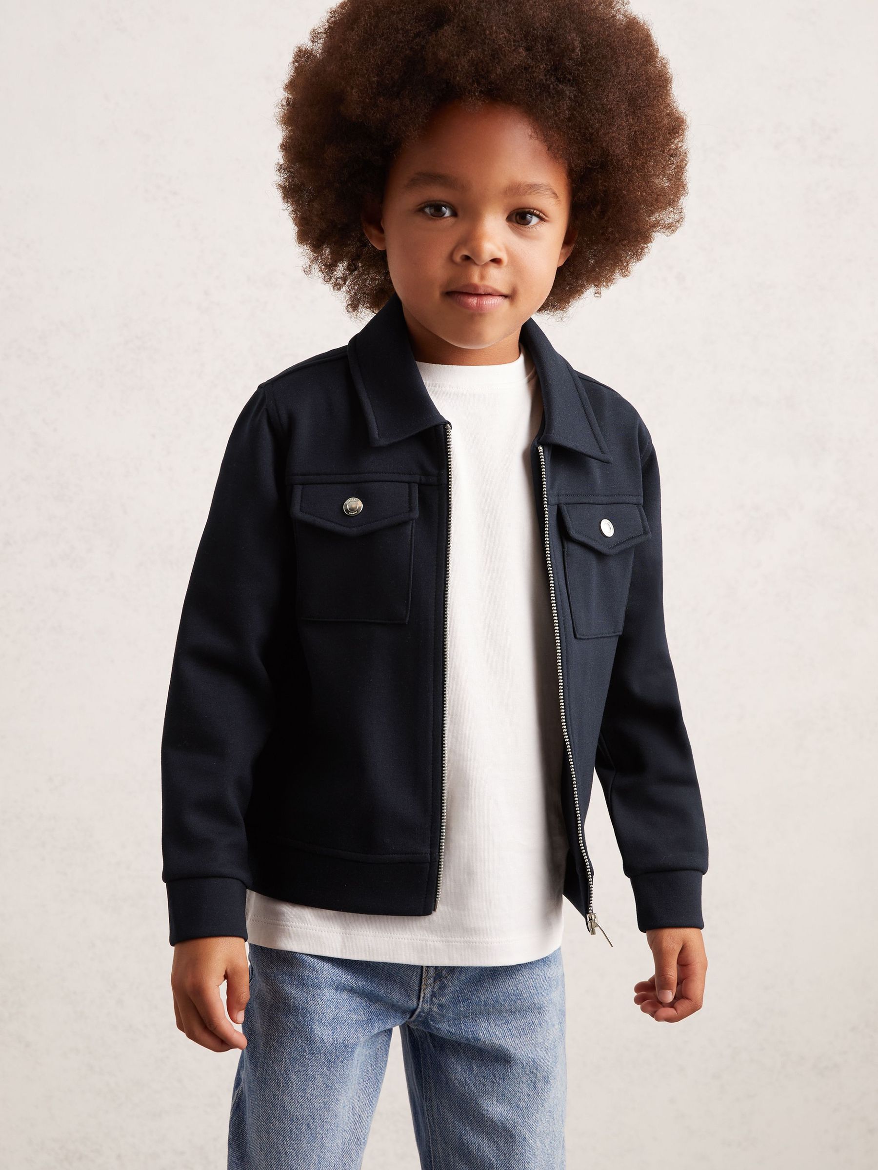 Interlock Zip Through Overshirt in Navy Blue (W57159) | £46