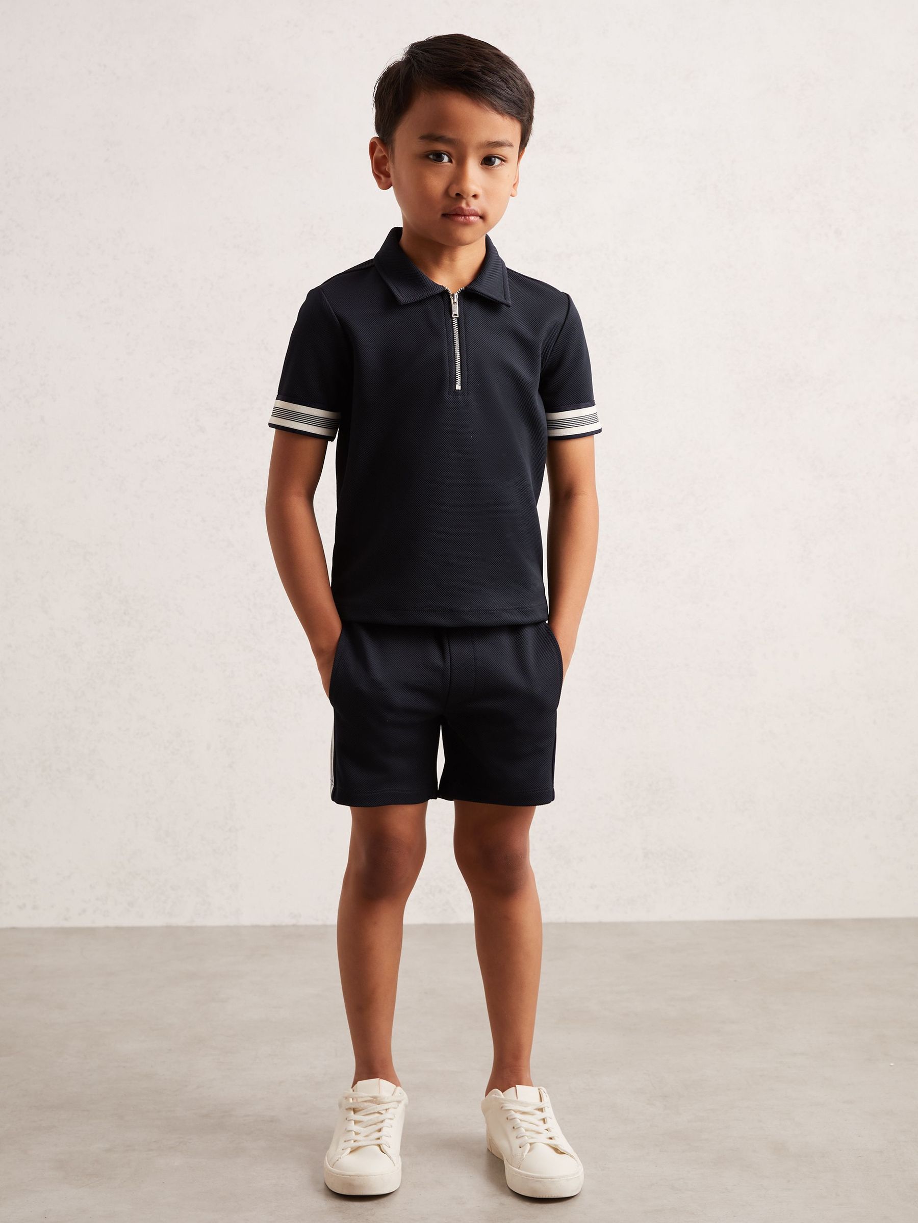 3-9 yrs Textured Half Zip Polo Shirt in Navy Blue (W57163) | £28
