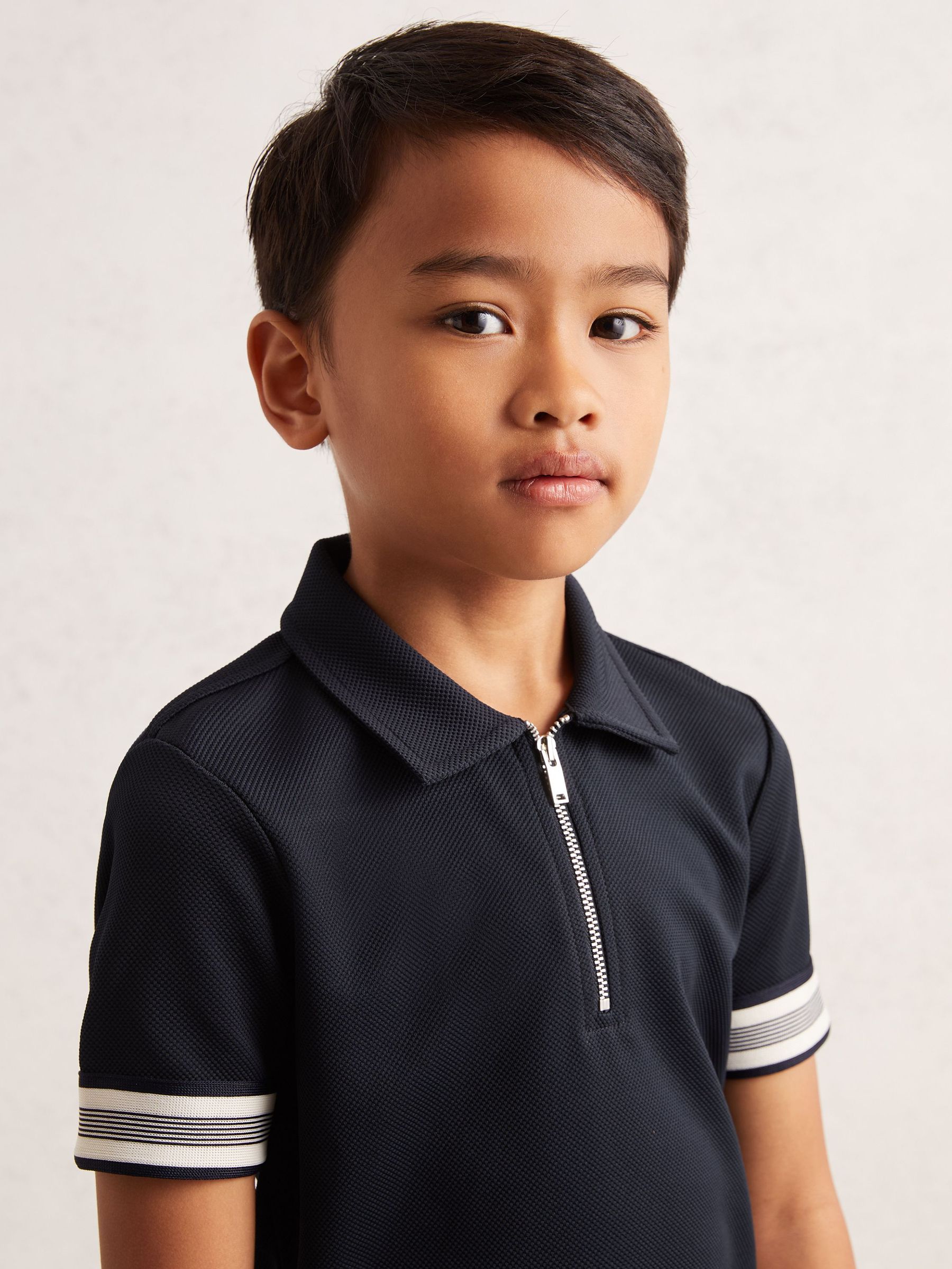 9-13 yrs Textured Half Zip Polo Shirt in Navy Blue (W57167) | £32