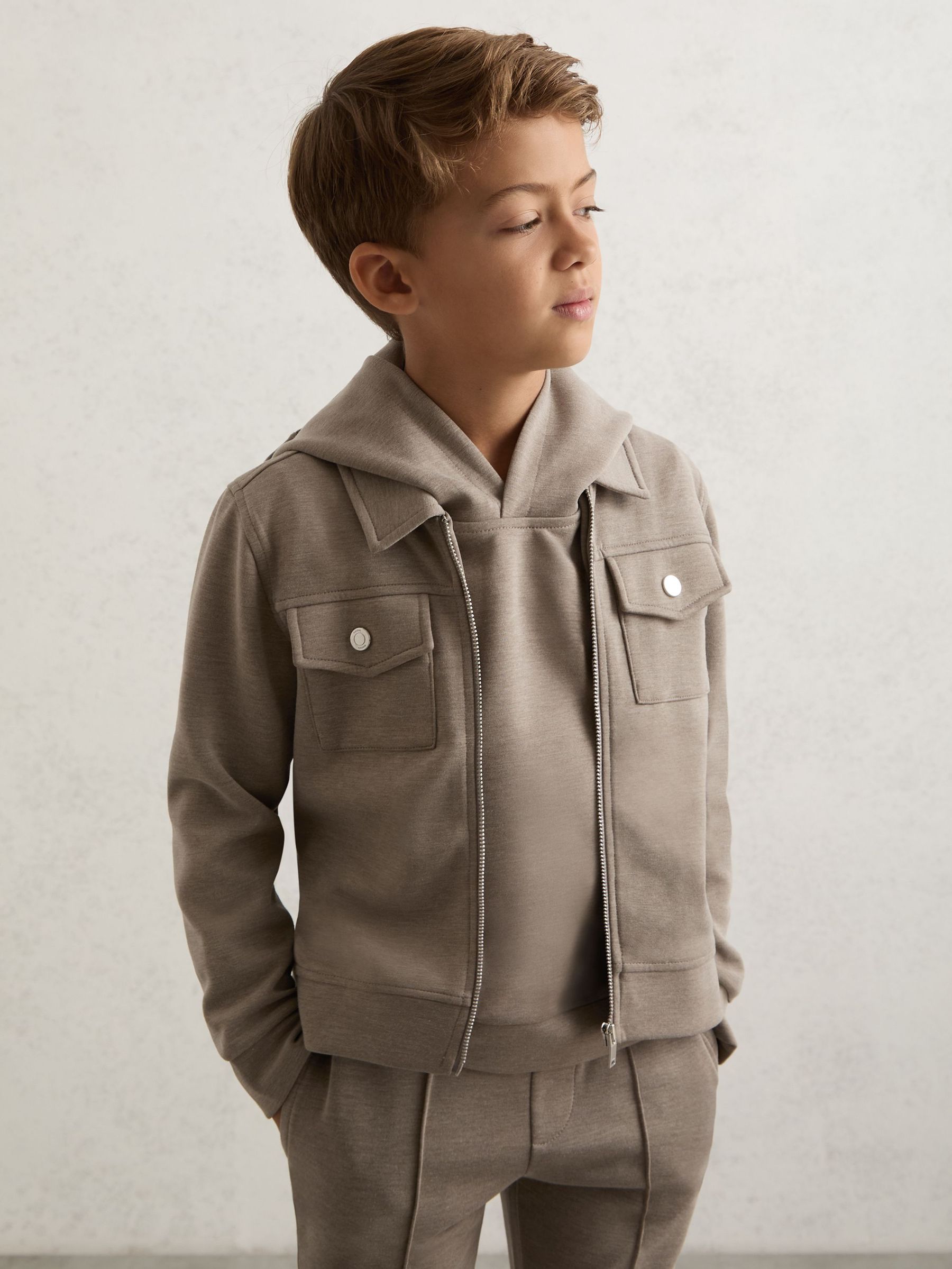 3-9 yrs Interlock Zip-Through Overshirt in Taupe Brown (W57169) | £42