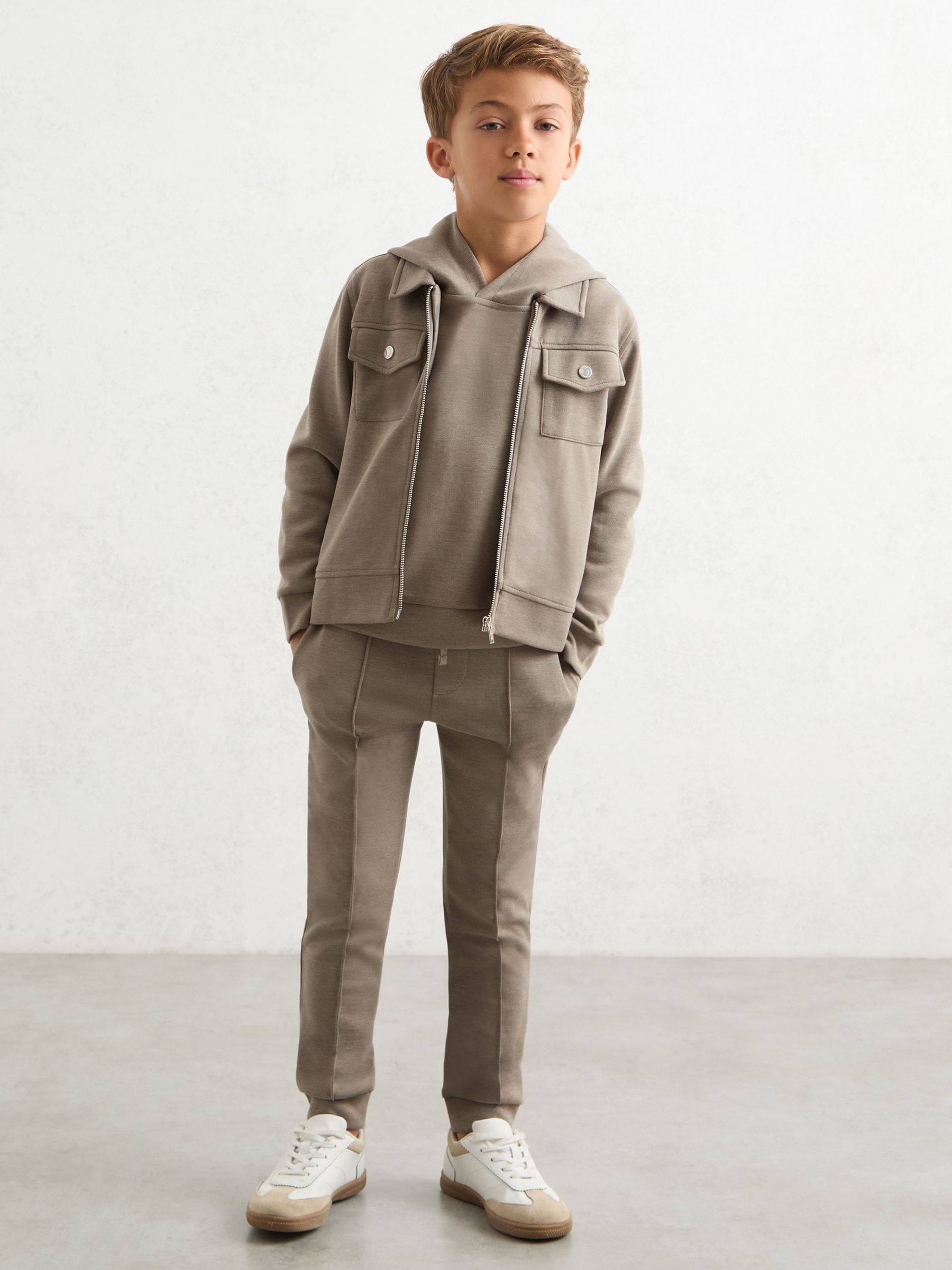 Interlock Zip Through Overshirt in Taupe Brown (W57172) | £46