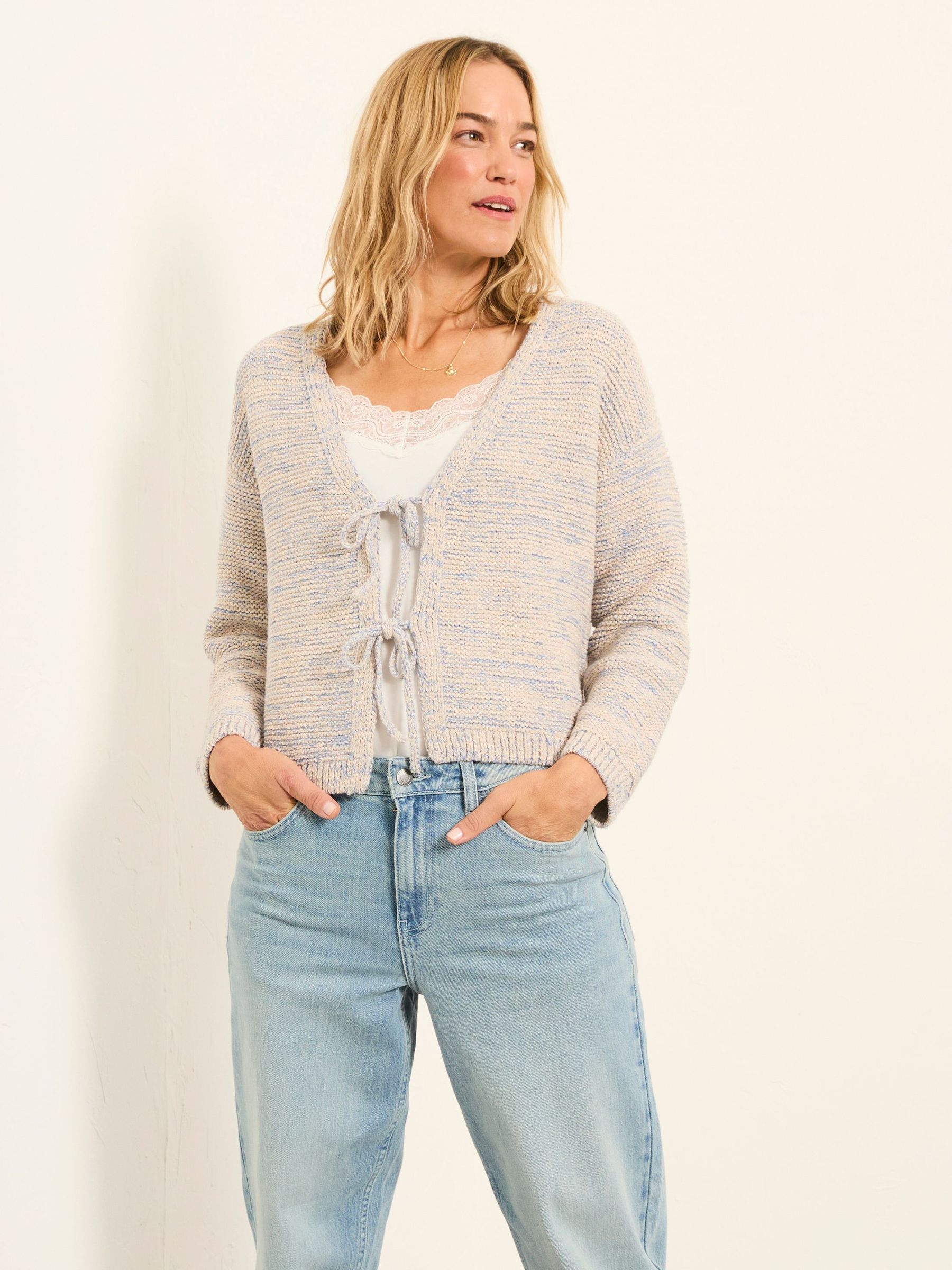 Tilly Blue Tie Front Knitted Cardigan (W57306) | £65